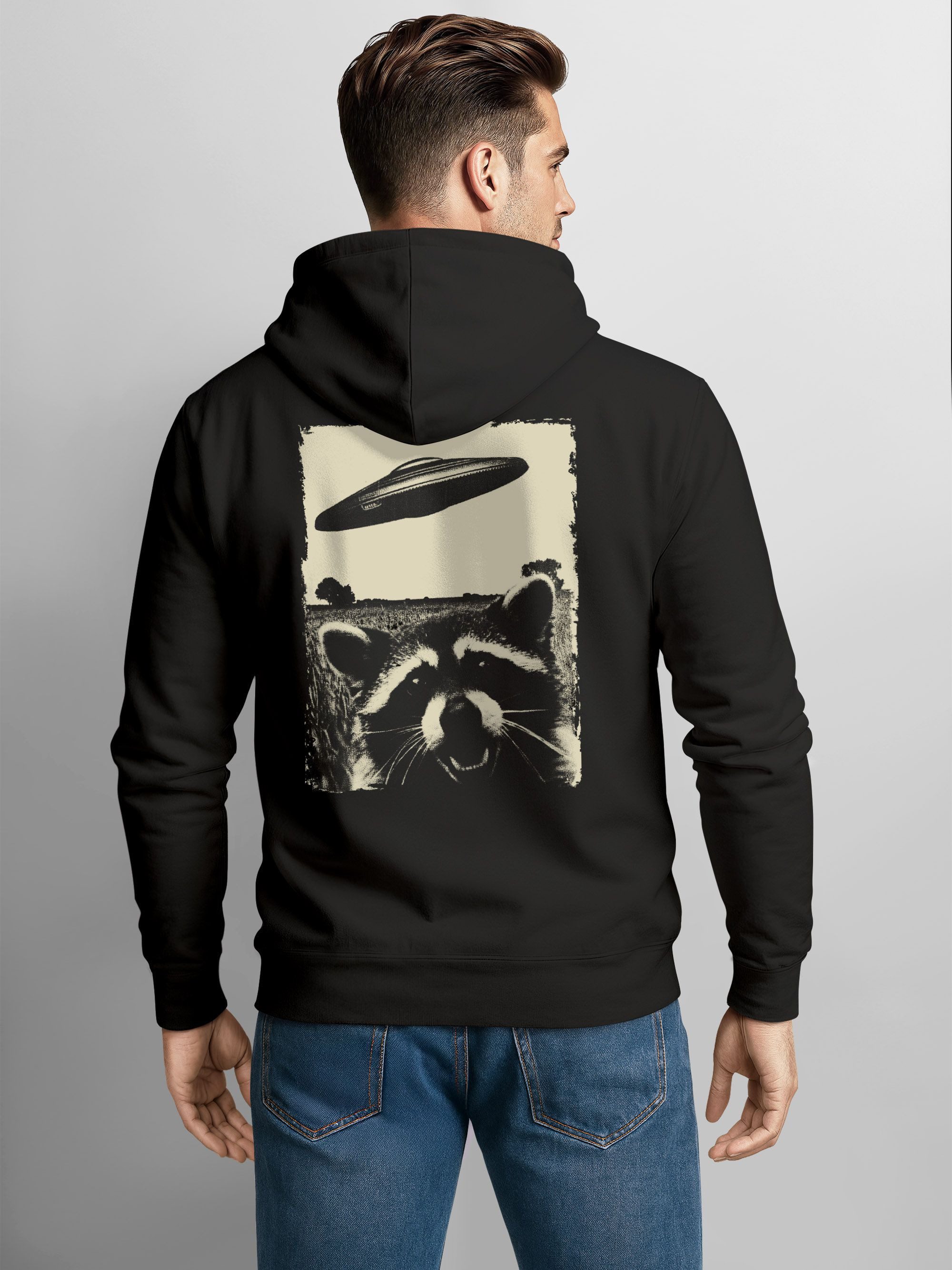 Neverless Sweatjacke Herren Sweatjacke Backprint Waschbät Ufo Alien Invasio günstig online kaufen