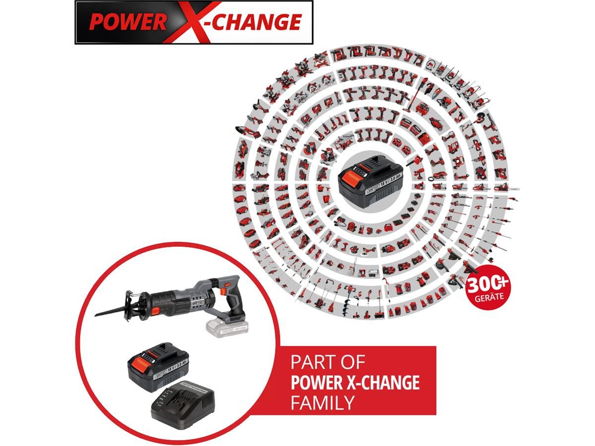 KRAFTIXX® Akku-Säbelsäge KX-RS 18/1 Li, Set, inkl. 3,0Ah Akku, kompatibel mit Einhell Power X-Change Akkusystem – Bild 2 von 2