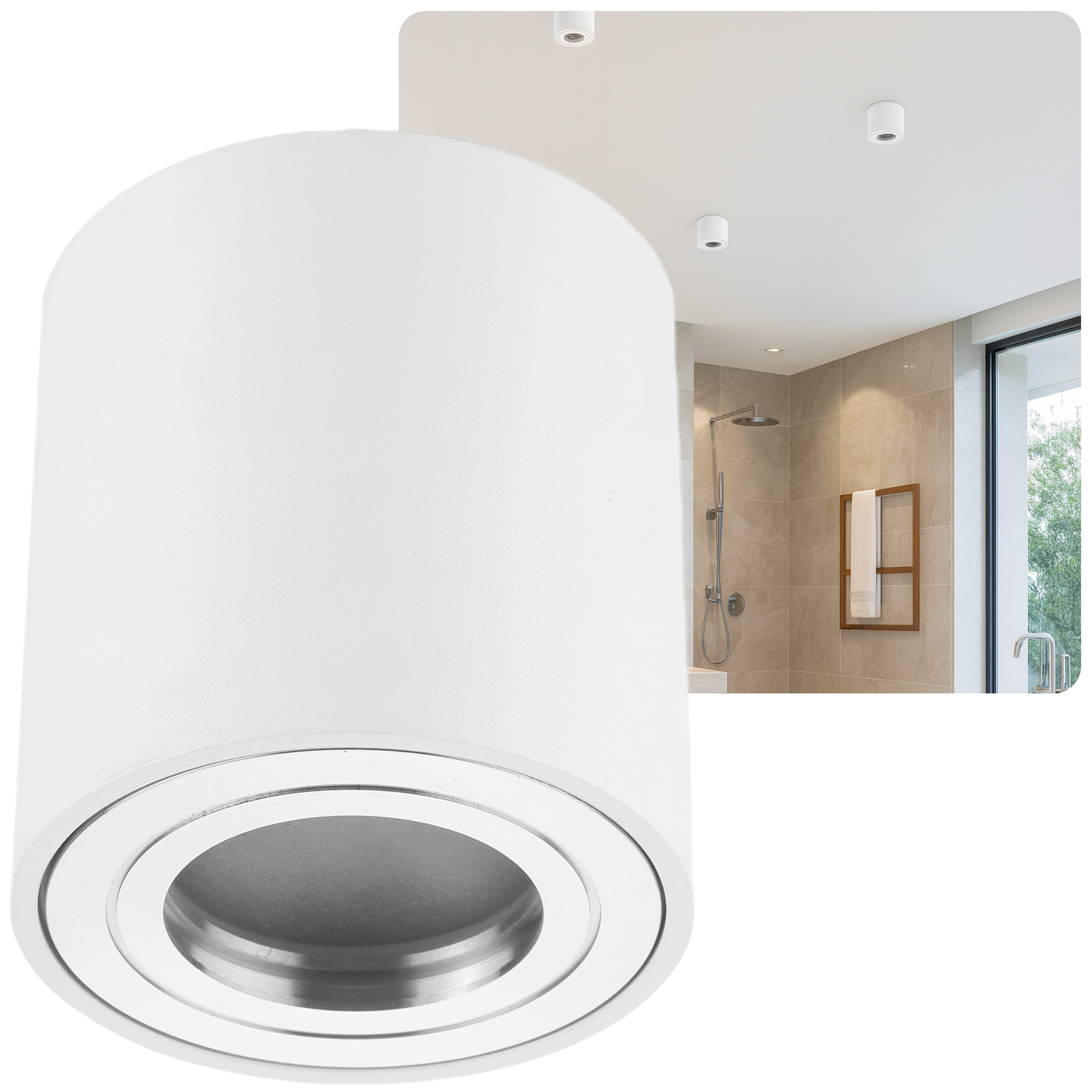 Sweet LED Aufbauleuchte GU10 Aluminium Aufbauspot rund für Bad & Küche IP44 weiß chrom, ohne Leuchtmittel, Aufbaustrahler LED, Aufbauspot, Deckenstrahler