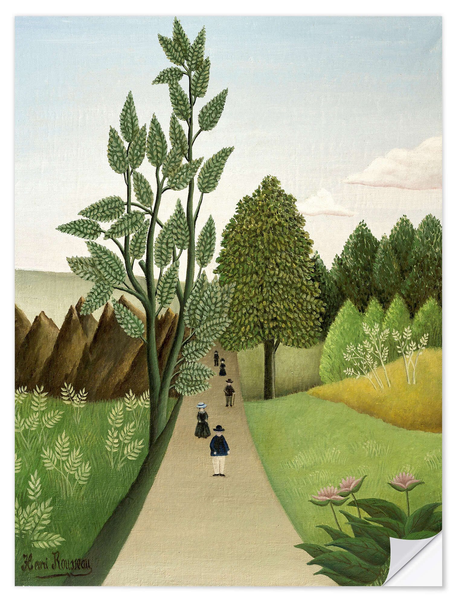 Posterlounge Wandfolie Henri Rousseau, Les promeneurs du dimanche, Wohnzimmer Malerei