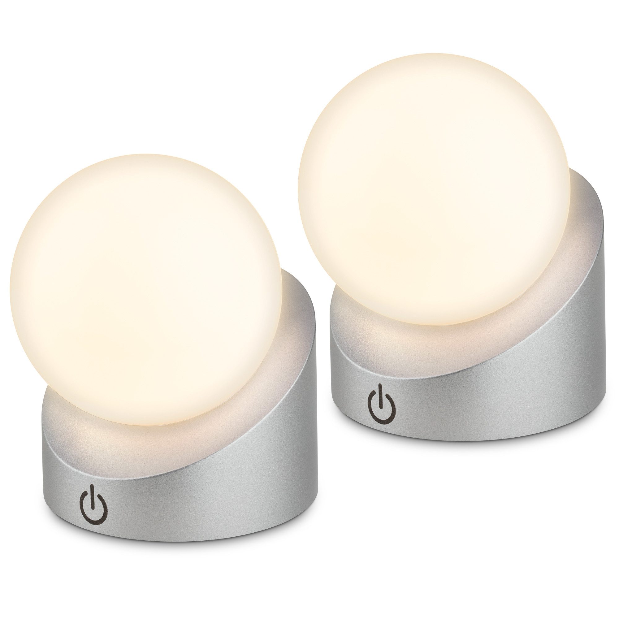 Briloner Leuchten LED Außen-Tischleuchte SORA, Dimmfunktion, LED fest integriert, Warmweiß, kabellos 10x8x9cm Chrom Matt 2W Kinderzimmer Outdoor Außen 2er-Set