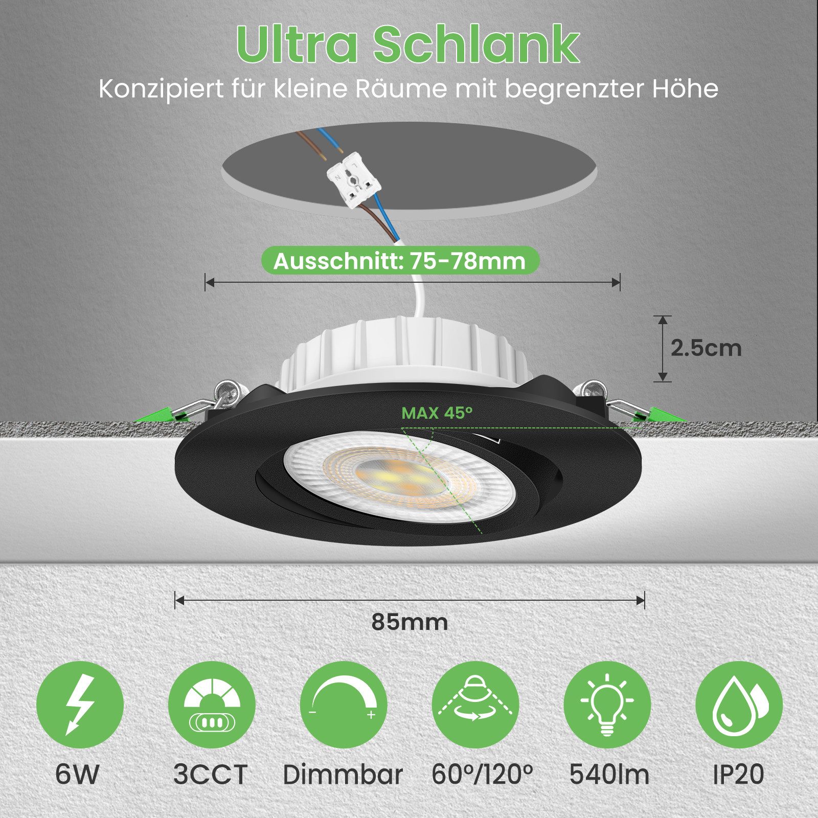 ALUSSO LED Einbauleuchte 6er-Set, ED-Einbau-Spot, 6W, günstig online kaufen