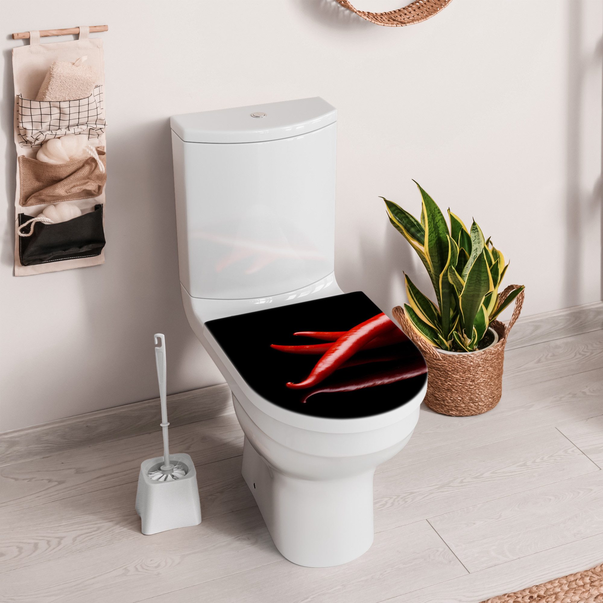 DEQORI WC-Sitz 'Drei Chilischoten', WC Toilettensitz bedruckt Klobrille Toilettendeckel Motiv WC-Brille