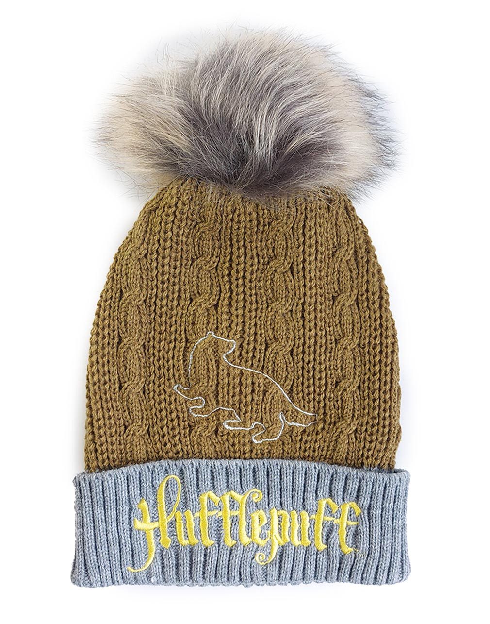 Harry Potter Bommelmütze Hufflepuff House Fur Pom Beanie Strickmütze Bommelmütze