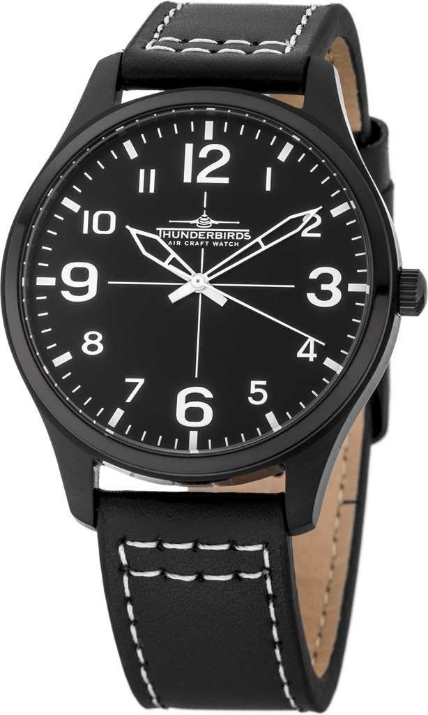 Thunderbirds Quarzuhr Fliegeruhr TB5000-14 schwarz-schwarz Lederband 40 mm | Quarzuhren