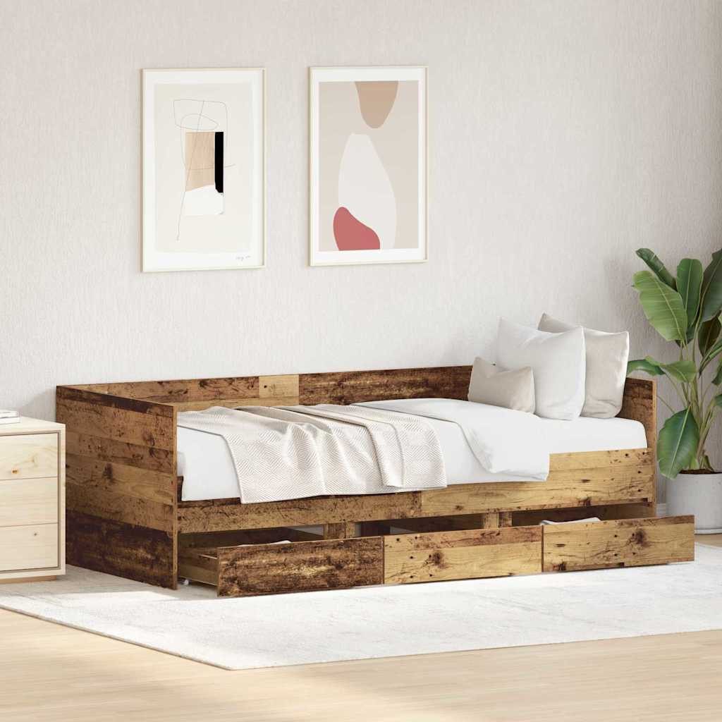 vidaXL Bett Tagesbett mit Schubladen Altholz 90 x 200 cm Holzwerkstoff (1-tlg)