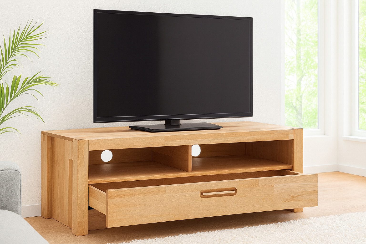 bv-vertrieb TV-Schrank Lowboard TV-Schrank Fernsehschrank Wandregal Kernbuche Metallgriff