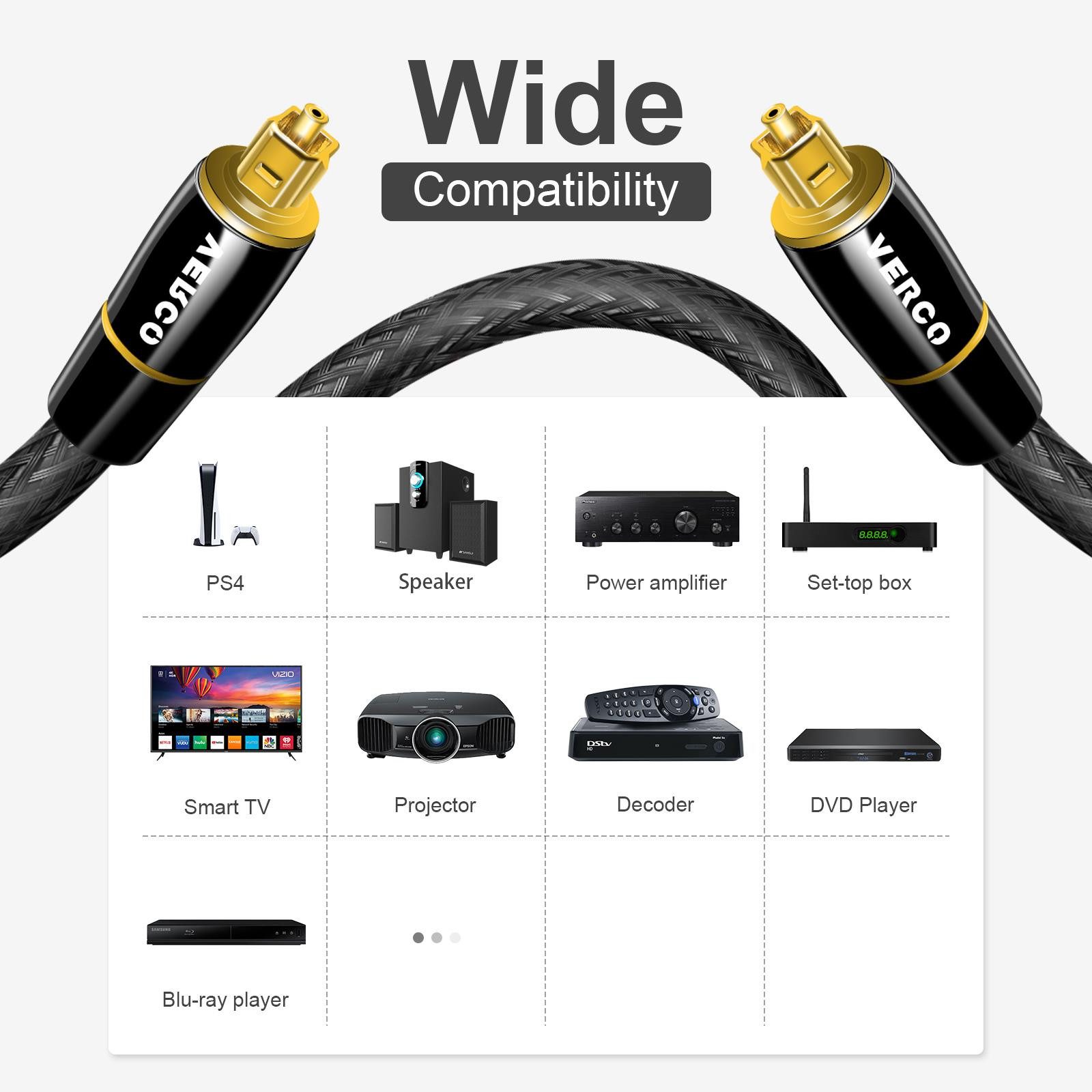 VERCO Digital Audio HiFi Kabel SPDIF LWL Optisches-Kabel, Toslink, (200 cm), F05 Standard Stecker Dolby TrueHD Dolby Digital 7.1 DTS kompatibel – Bild 4 von 5