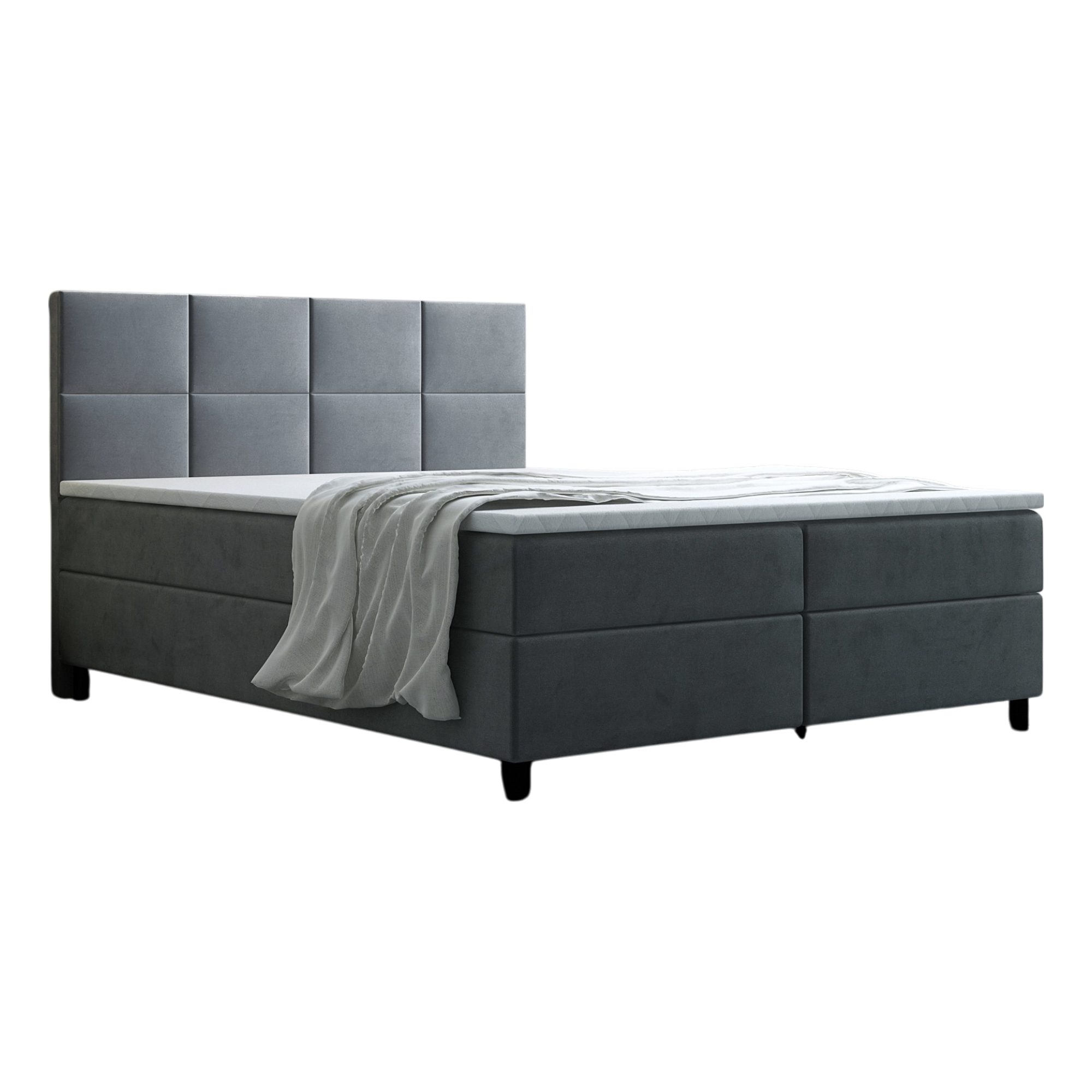 thematys Boxspringbett Luxus mit Bettkasten 140x200–180x200cm - Velours Bezug (Polsterbett Bonnellfederkern Matratze H3 + Gratis 3cm Topper, – Doppelbett mit St – Bild 2 von 5
