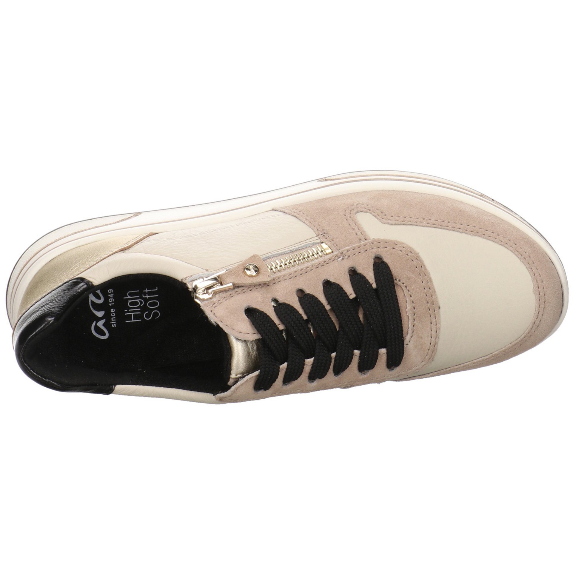 Ara Damen Schnürhalbschuhe Sapporo 2.0 Lederkombination 046822 Schnürschuh beige Sneaker