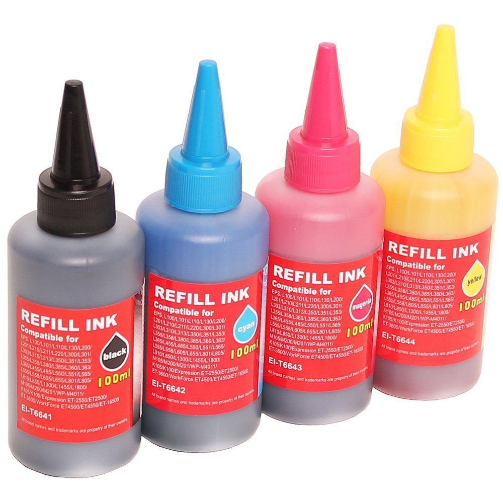 ABC Nachfülltinte (für Epson, Kompatibles Set 4x Nachfüllflasche für Epson EcoTank ET-14000, x, 0 L210 L300 L310 L350 L355 L361 L365 L380 L382 L385 L386 L455 L485 L48)