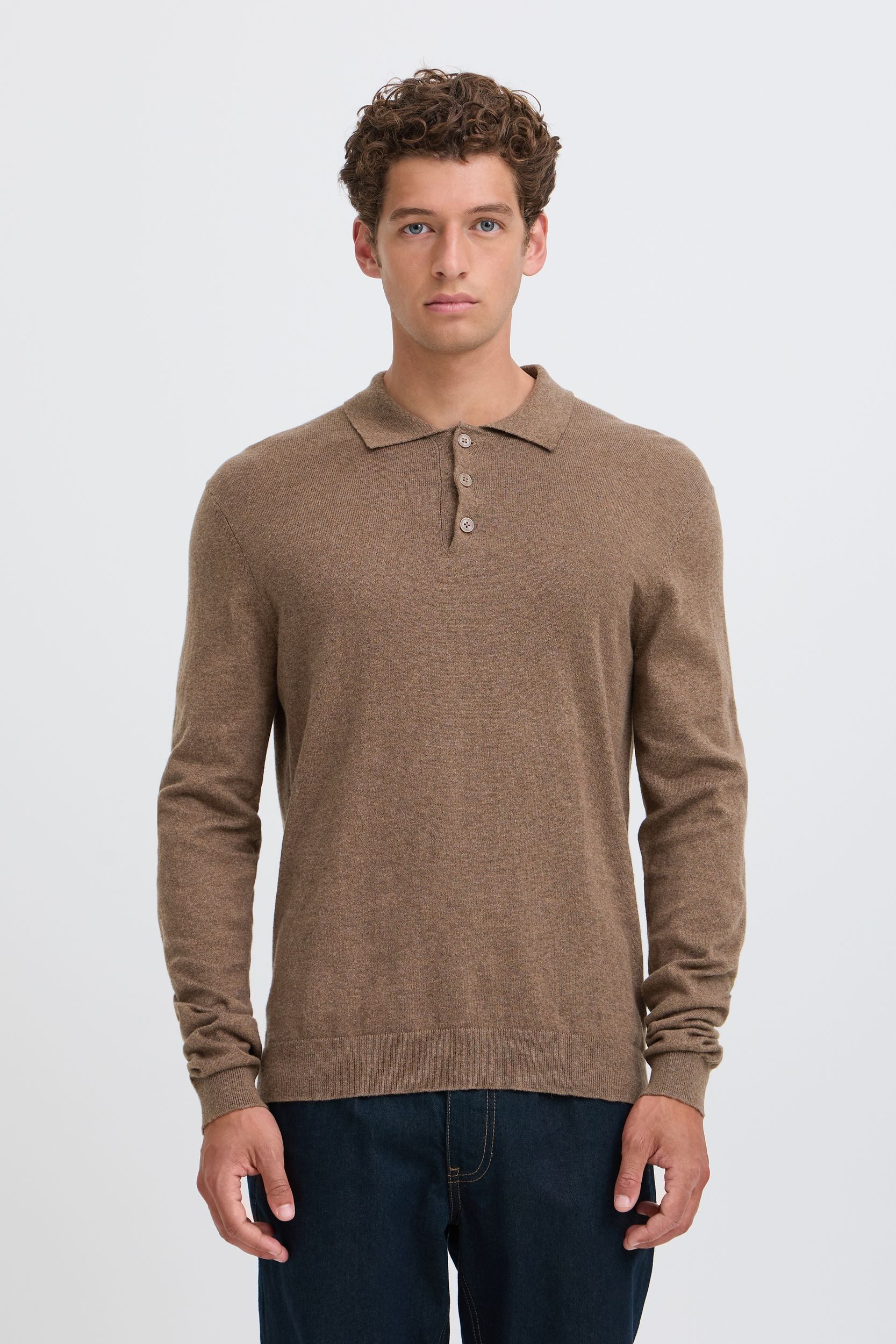 Casual Friday Strickpullover Polokragen Dreiknopfleiste Langarm Feinstrick Rippkante für Herren (1-tlg) Baumwollmischung, Dreiknopfleiste, Regular Fit, Feinstrick
