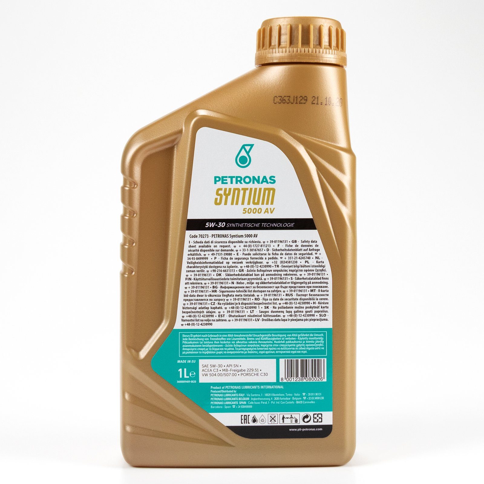 Petronas Motoröl Petronas Syntium 5000 AV Öl 5W30 1L 1 Liter, (1-tlg), ''Fuel Economy''-Eigenschaften