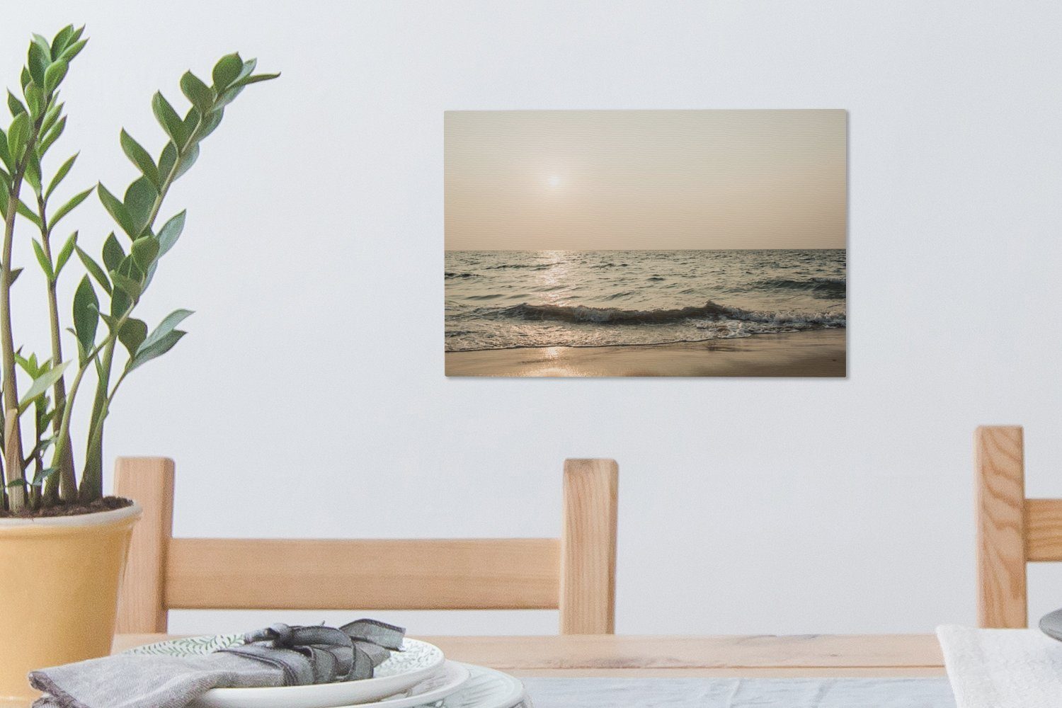 OneMillionCanvasses® Leinwandbild Sand St), - cm Strand, Aufhängefertig, Wandbild Wanddeko, (1 Leinwandbilder, 30x20 Meer 