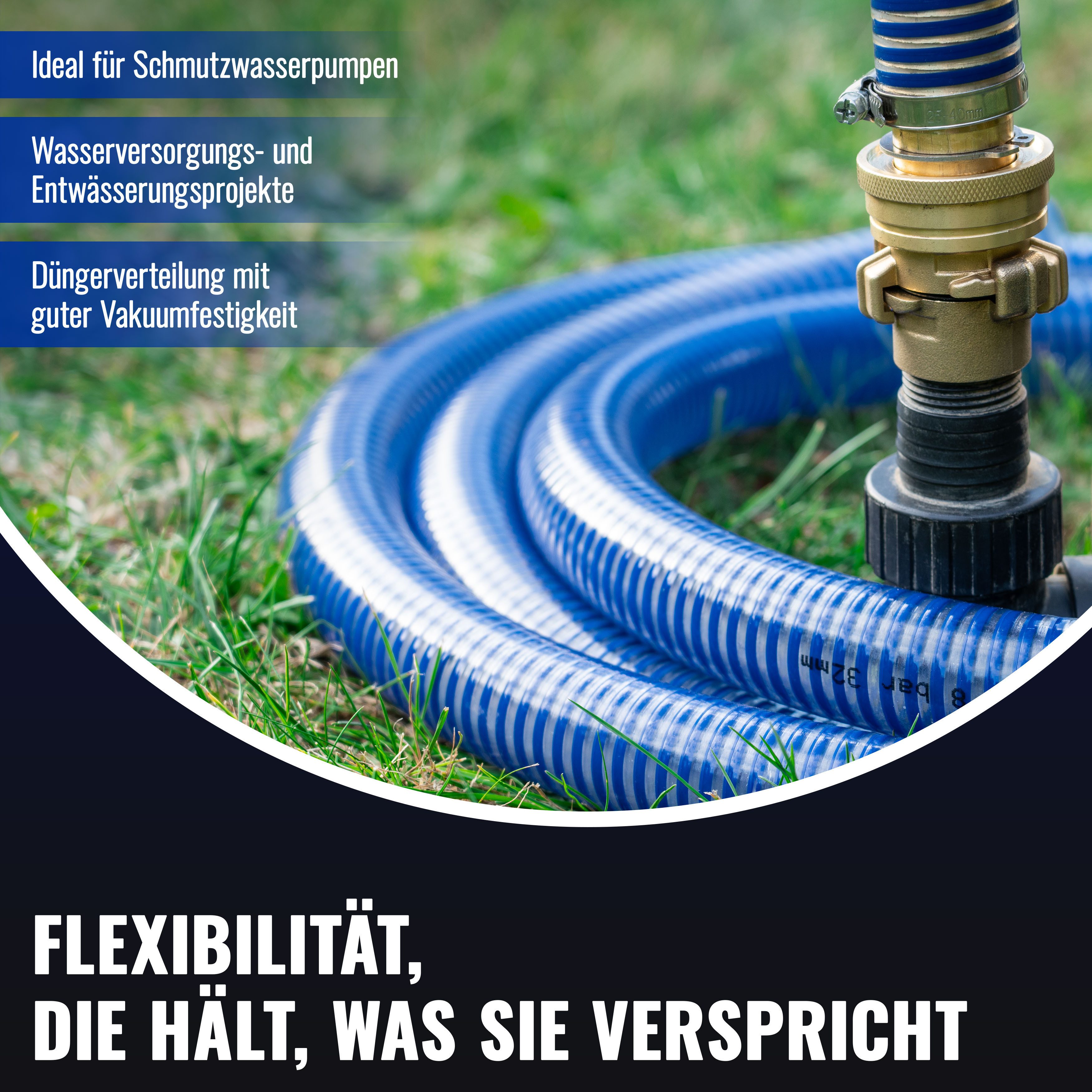 Poppstar Saugschlauch Druckschlauch 25mm Innendurchmesser (Material PVC), UV-beständiger 1 Zoll Pumpenschlauch & Förderschlauch mit Außen-Ø 31mm – Bild 4 von 5