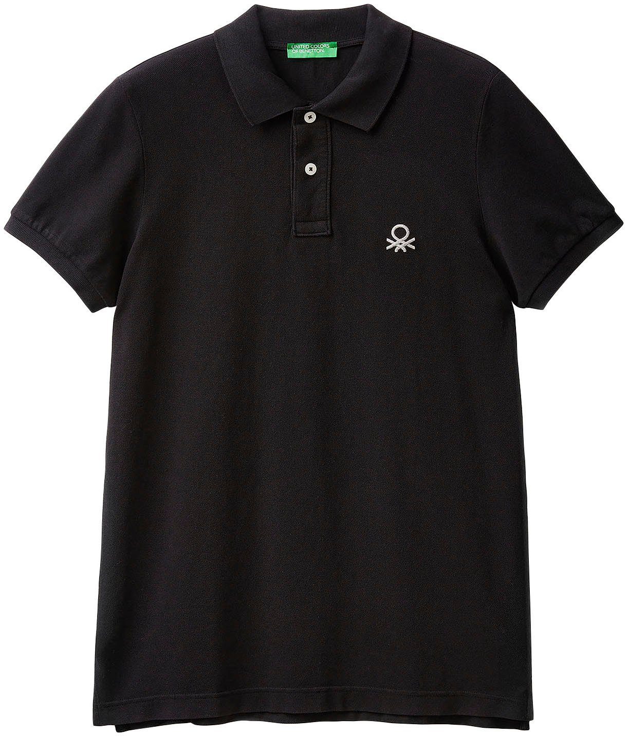 großem United Benetton Colors Poloshirt mit of Label-Badge schwarz