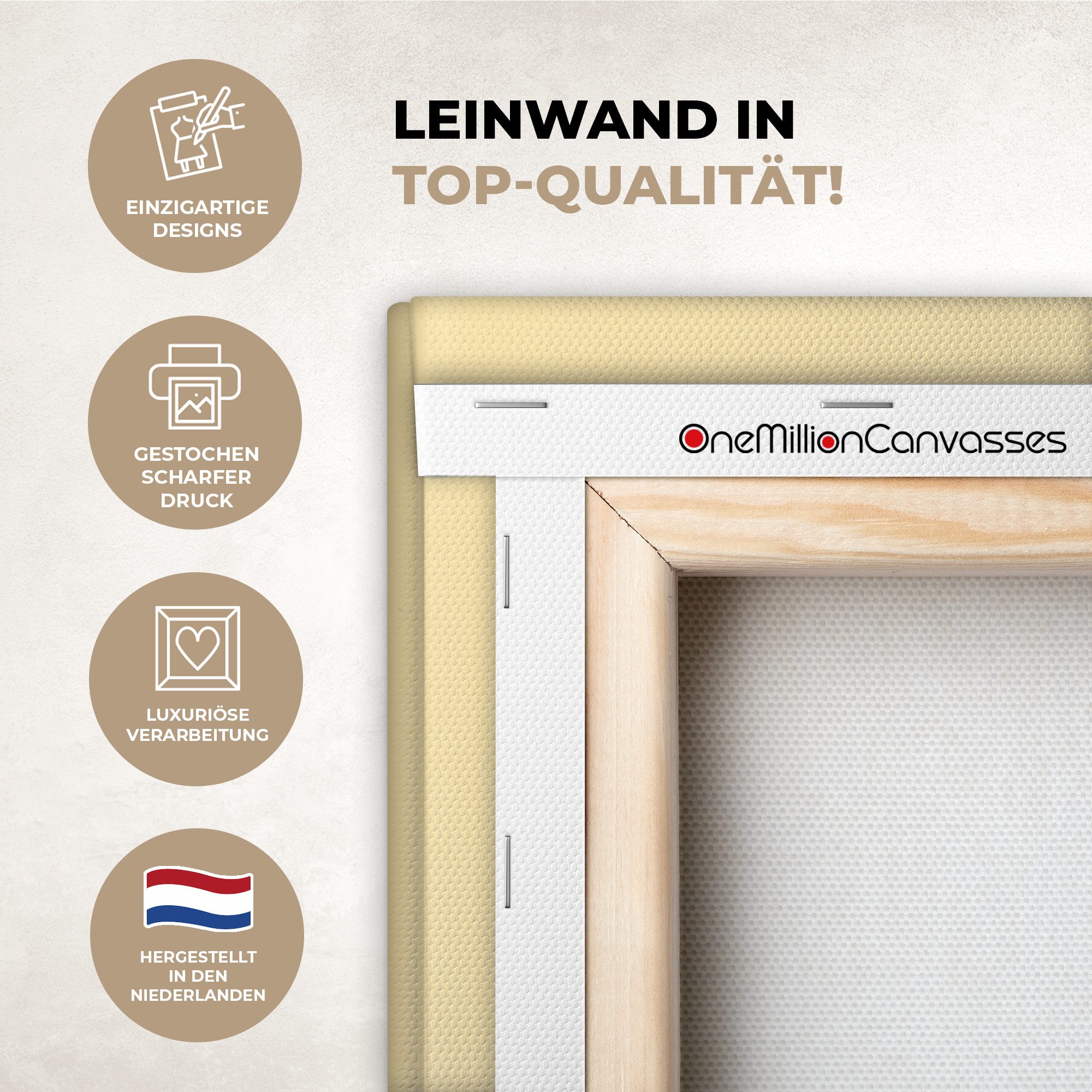 OneMillionCanvasses® Leinwandbild Pinguin - Rollschuhe - Gelb - Energetisch, Fotodruck (1 St), Leinwandbilder XXL für Wohnzimmer 90x140 cm
