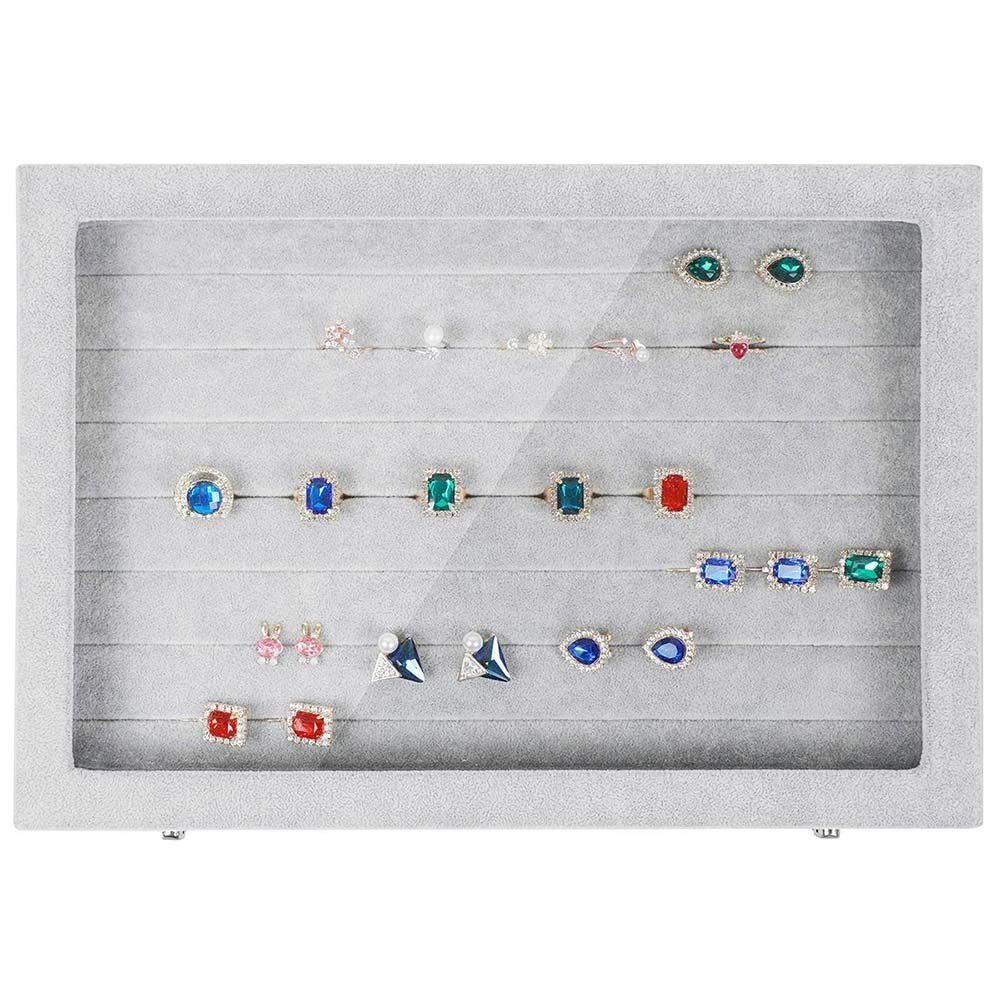 Klarer Halskette Rosnek Ohrring und Ring St), Box abschließbar, Schmuckkasten Eis-Samt, (1 Schmuckschale Display Aufbewahrung Deckel,