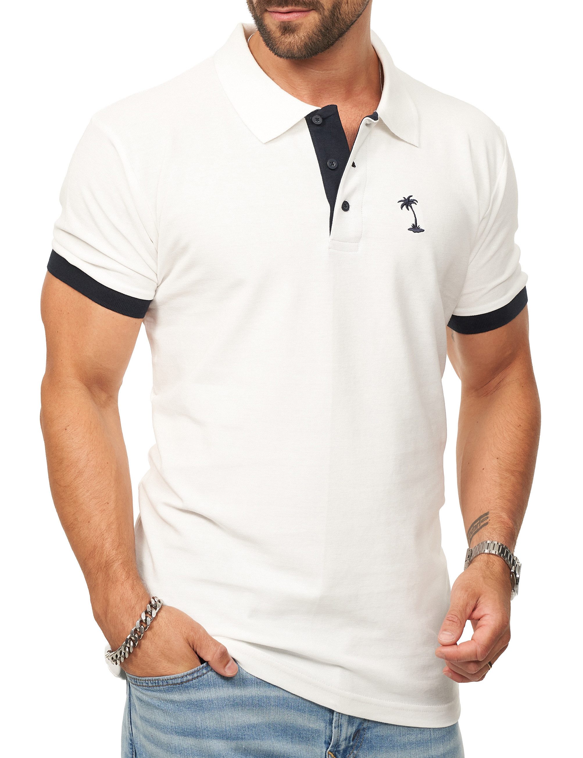 DAILY COTTON Poloshirt in Kurzarm als Freizeit Polo T-Shirt - Polo-Hemd für Herren (1-tlg) Männer Polohemd im Regular-Fit in Piqué-Qualität mit Palmen-Logo