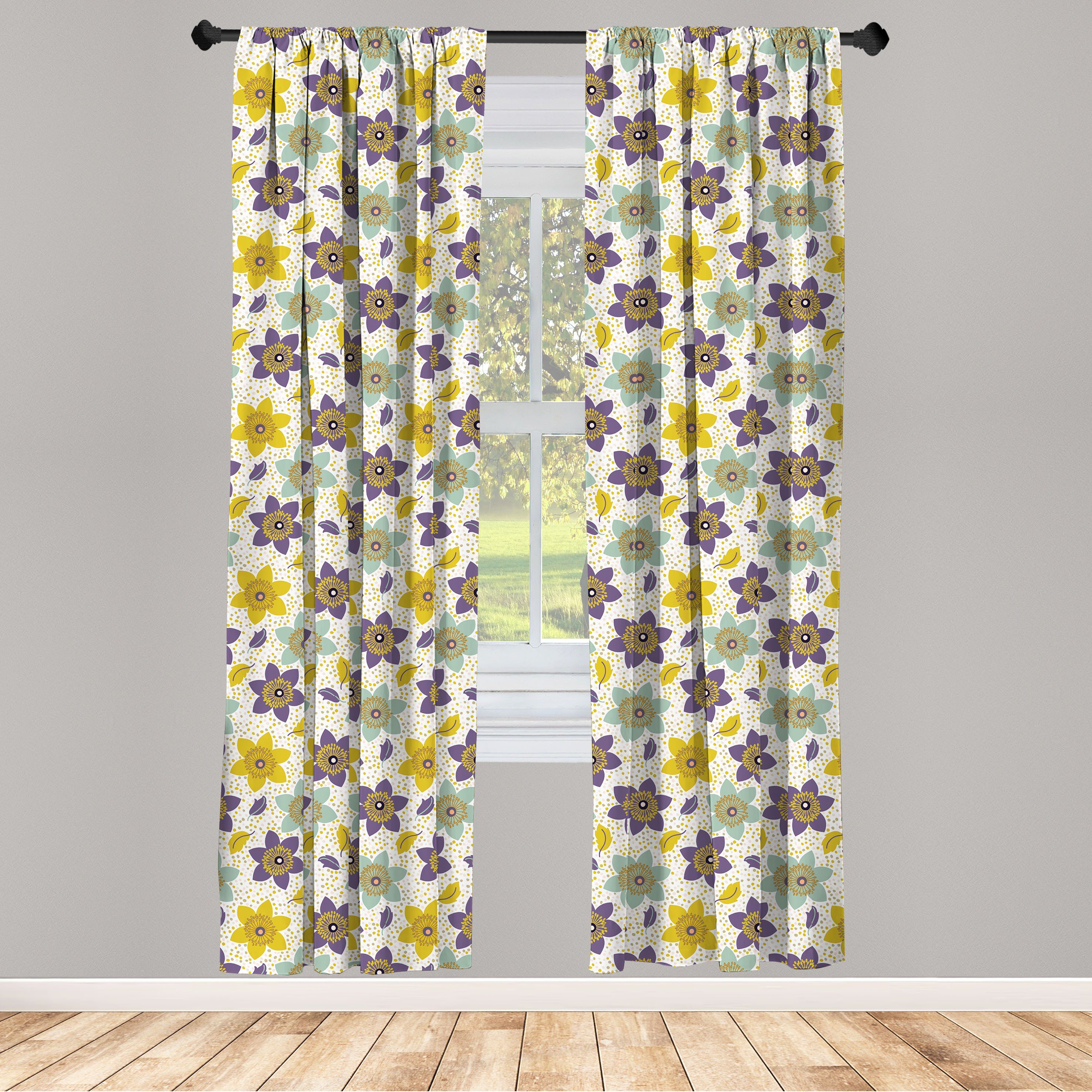 Gardine Vorhang für Wohnzimmer Schlafzimmer Dekor, Abakuhaus, Microfaser, Blumen Kreative Dots und Blumen
