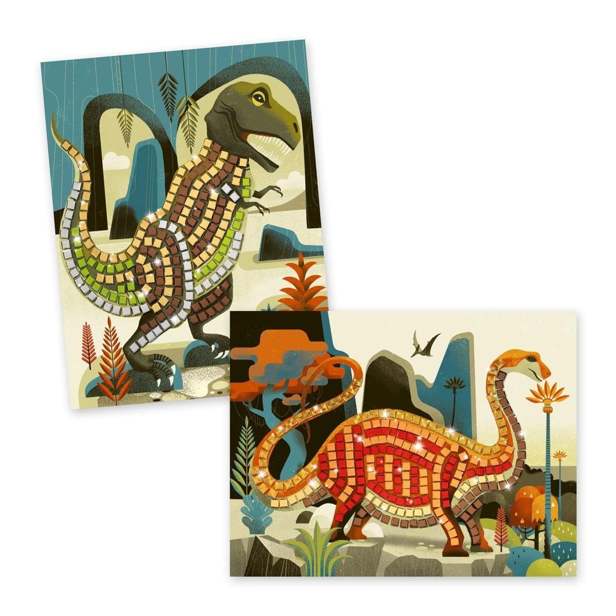 DJECO Kreativset Mosaik Metallische Dinosaurier kreatives Gestalten 8 Bögen