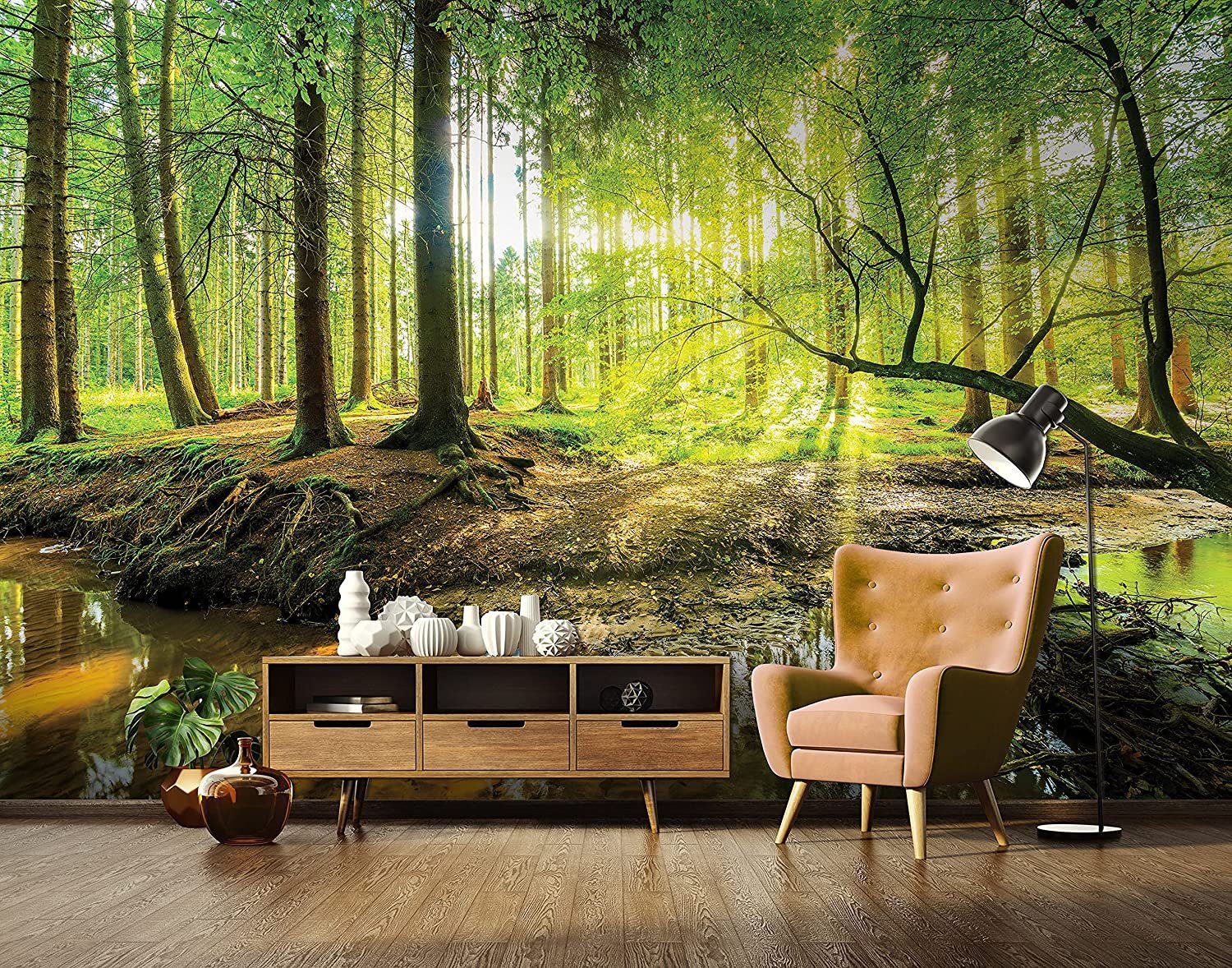 Wald, Wohnzimmer Struktur, Schlafzimmer, Wald Wallarena Selbstklebend Modern Natur Selbstklebende 3D Fototapete Landschaft Effekt Fototapete