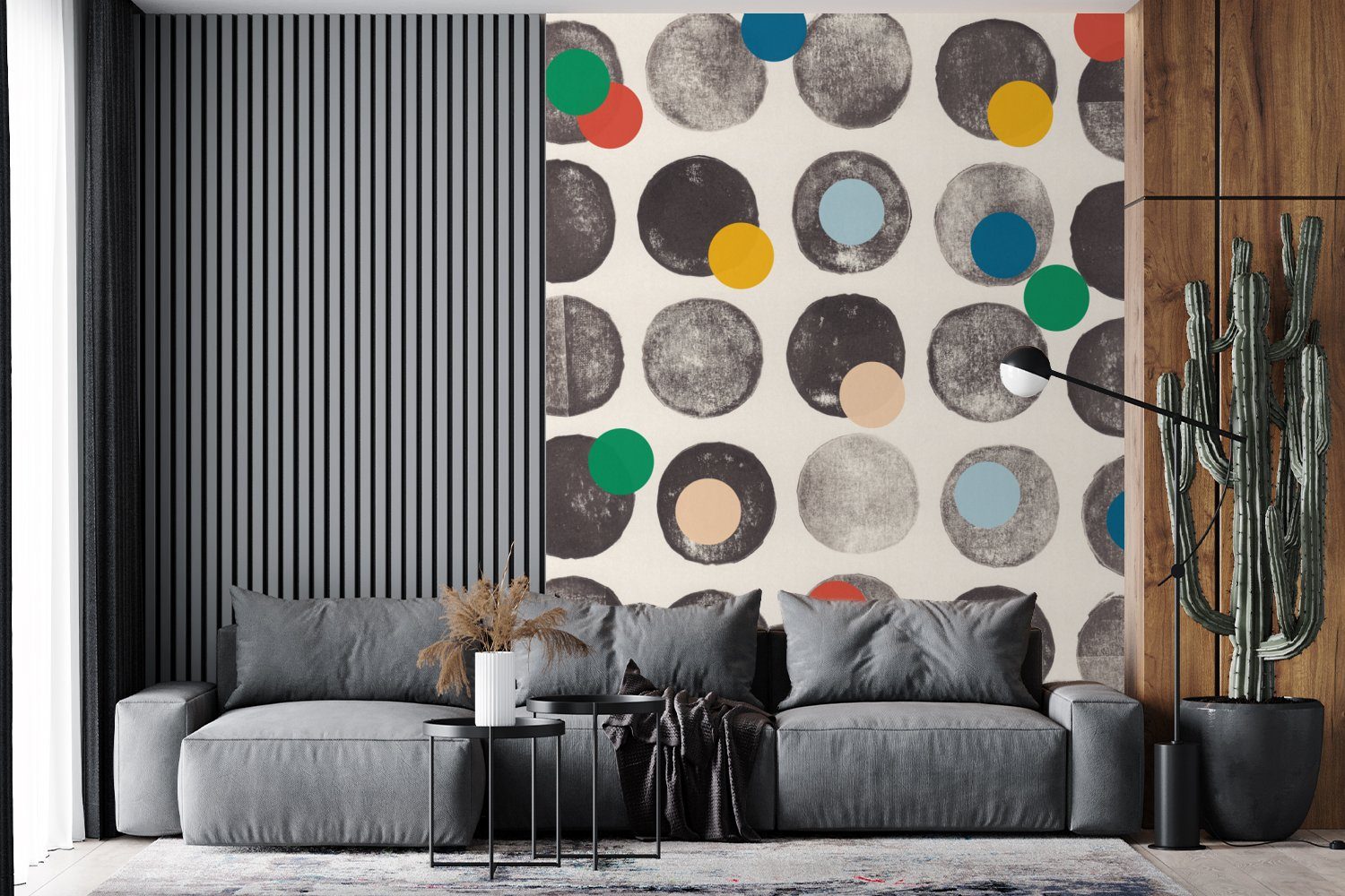 Wohnzimmer, - MuchoWow Vinyl Montagefertig Fototapete Kreise Farben Tapete (4 Matt, St), Abstrakt bedruckt, - Wandtapete - für Pastell,