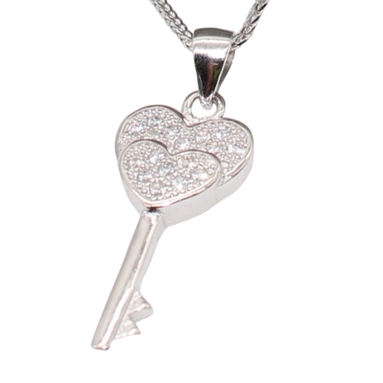 Silberkette Kette mit Schlüssel Anhänger Herz Damen Zirkonia Halskette Mädchen