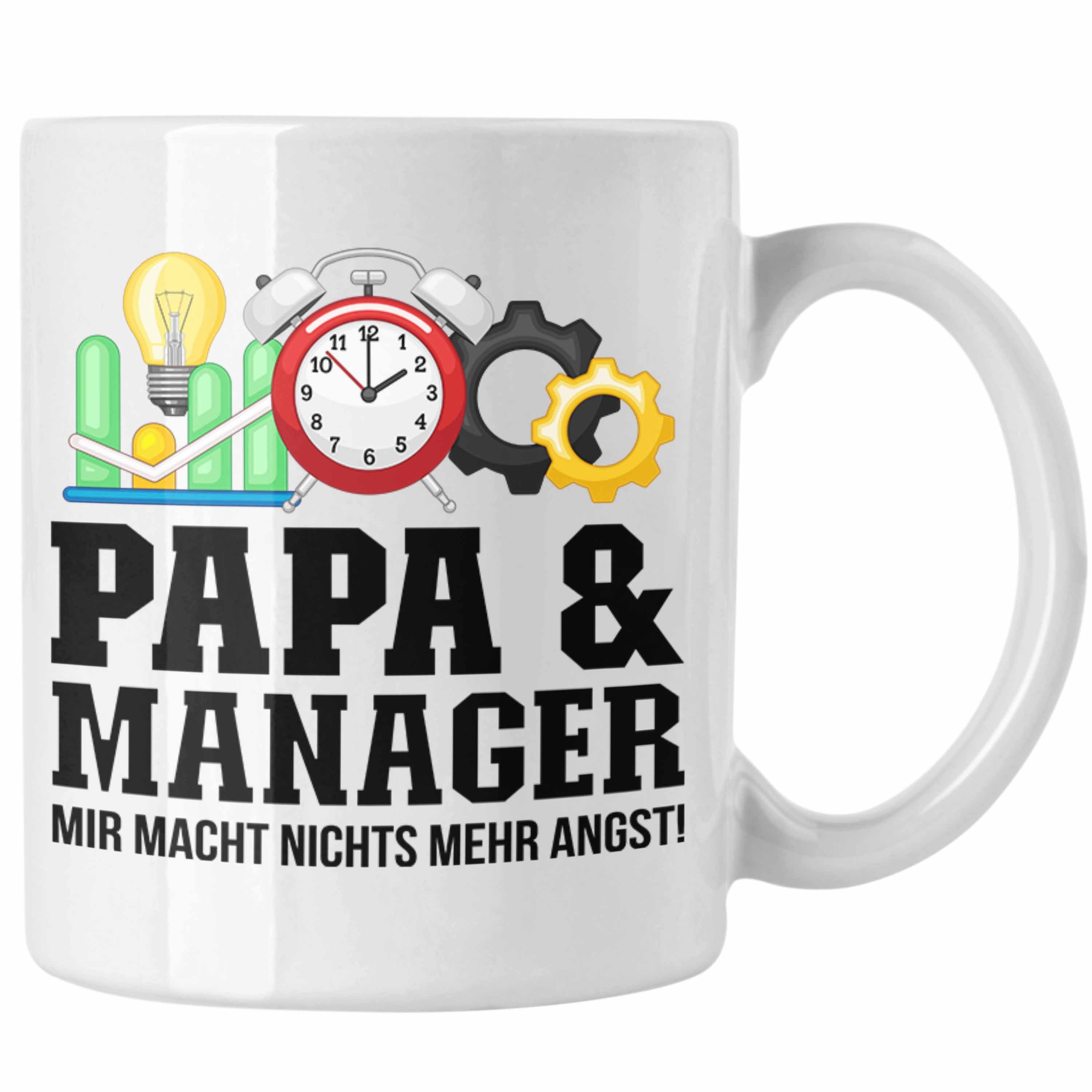 Trendation Tasse Trendation - Papa und Manager Tasse Geschenkidee Vater für Manager Geb Weiss