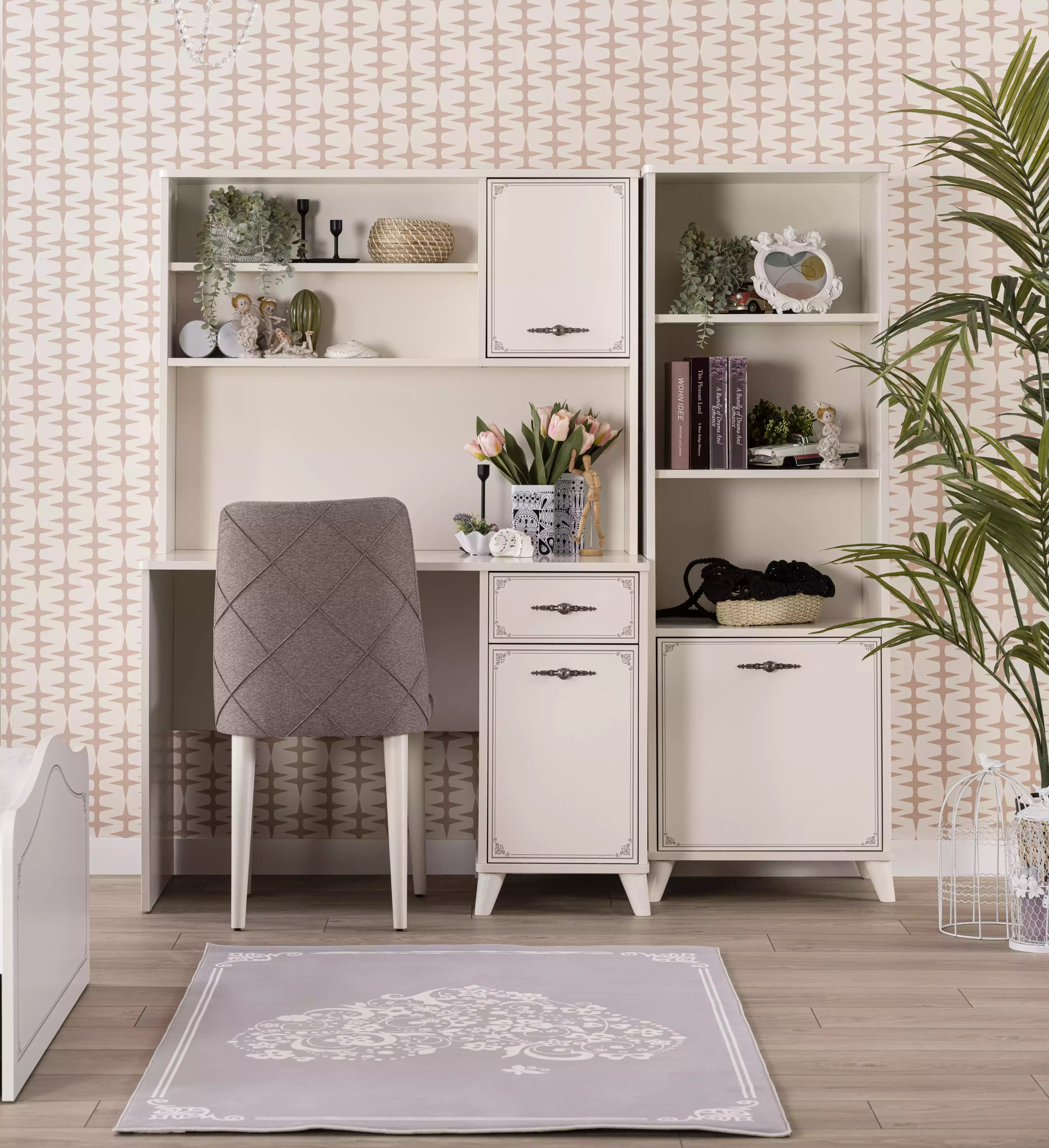 Xlmoebel Computertisch Schreibtisch aus Holz mit weißem Bücherregal für Homeoffice (Schreibtisch mit Bücherregal, 2-St., Set 3tlg Schreibtisch + 2xBücherregal), Hergestellt in Europa