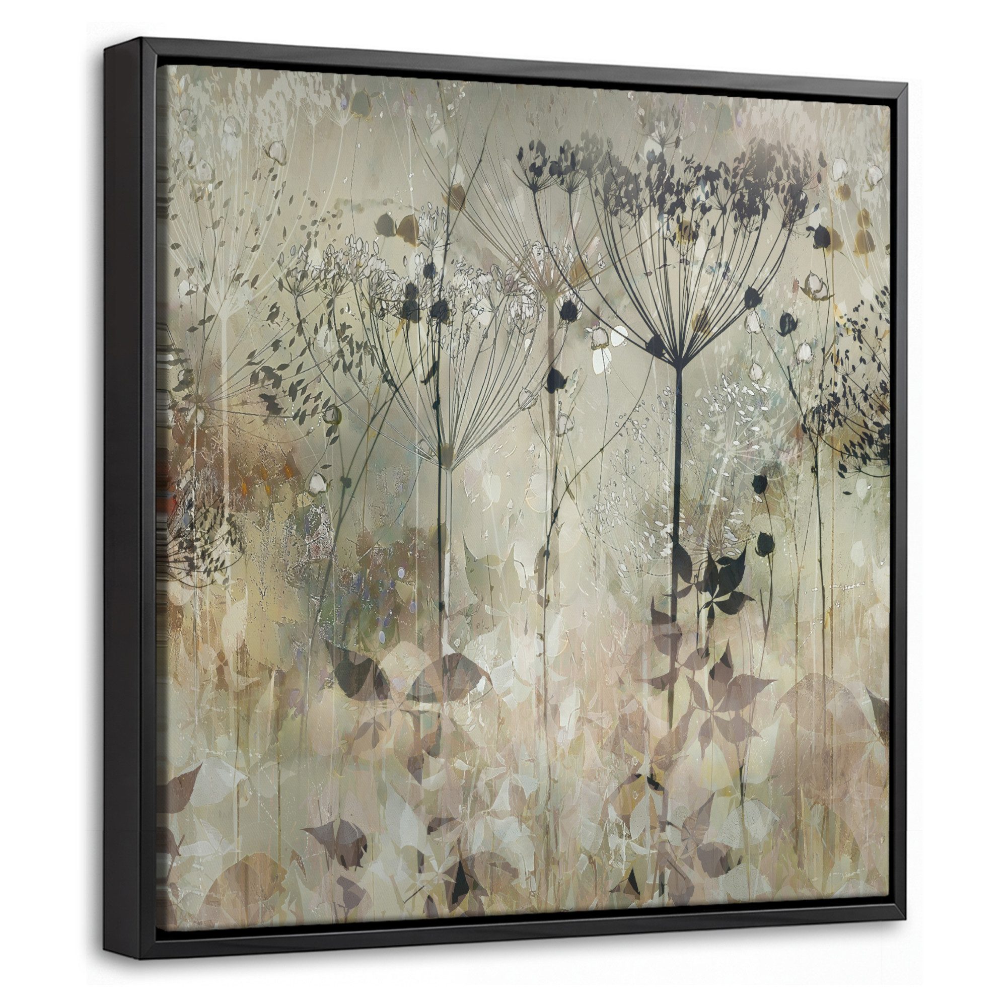 OneMillionCanvasses® Leinwandbild mit Rahmen - Blumen - Grau - Natur - Kunst, Fotodruck (1 St), Leinwand Bilder Klein, Wand Dekoration Aesthetic 20x20cm