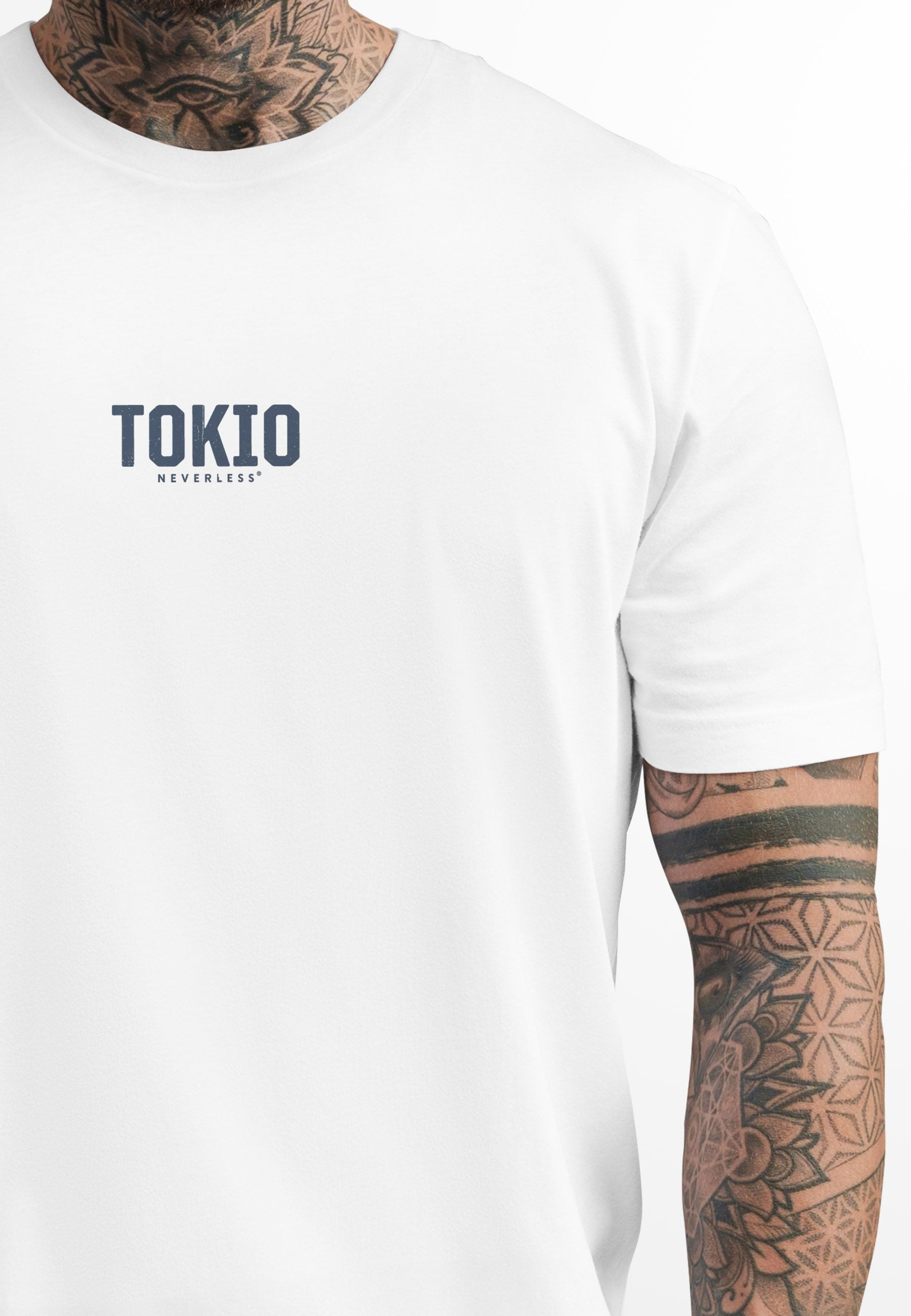 Neverless Print-Shirt Herren T-Shirt Backprint Tokyo Japan Japanische Schriftzeichen Grafik mit Print