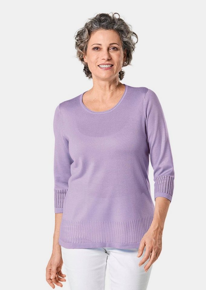 GOLDNER 3/4 Arm-Pullover Leichter Ajour-Pullover mit Rollkante Luftiges Muster und feine Rollkante am Rundhalsausschnitt