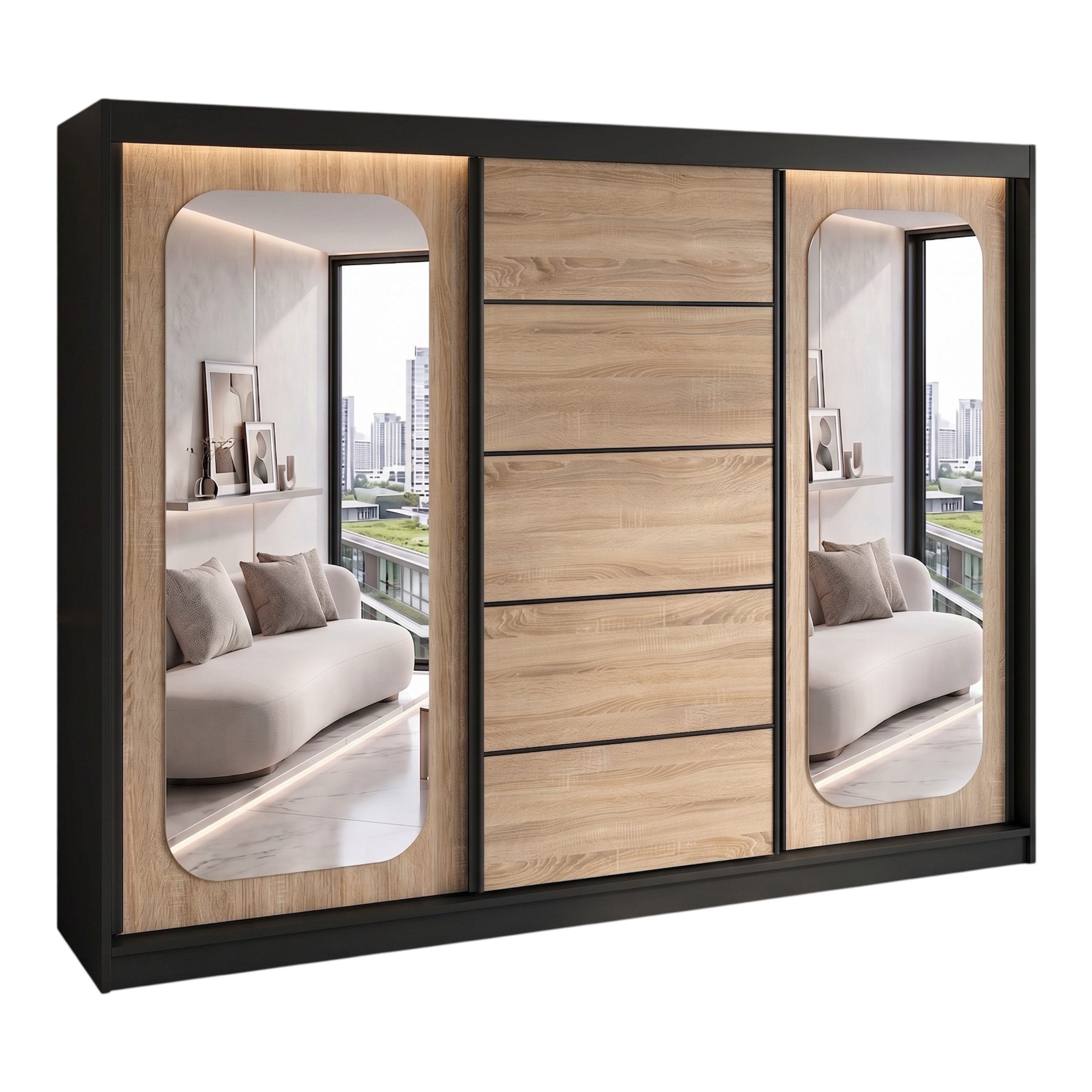 A&J MöbelLand GmbH Schiebetürenschrank BELANO – Moderner Kleiderschrank mit Schiebetüren (Die perfekte Kombination aus modernem Design, hoher Funktionalität und großzügigem Stauraum für Kleidung, Bettwäsche und Accessoires, erhältlich in verschiedenen Far
