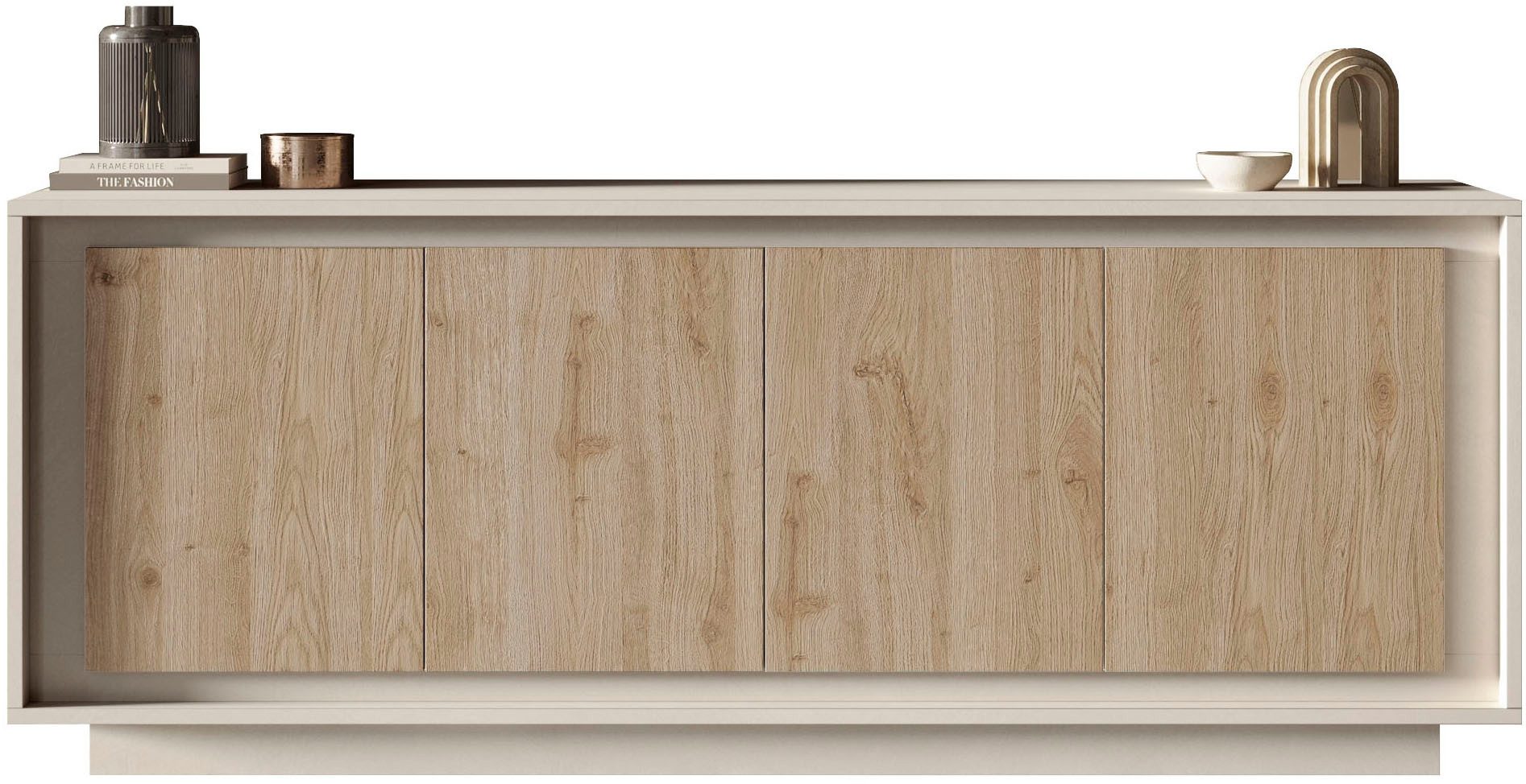 Home affaire Sideboard Sky, B/T 207/50 cm, Kommode/Anrichte/Stauraumschrank, 4 Türen, Softclosing, Korpus & Front 22 mm stark, Rahmen-Optik