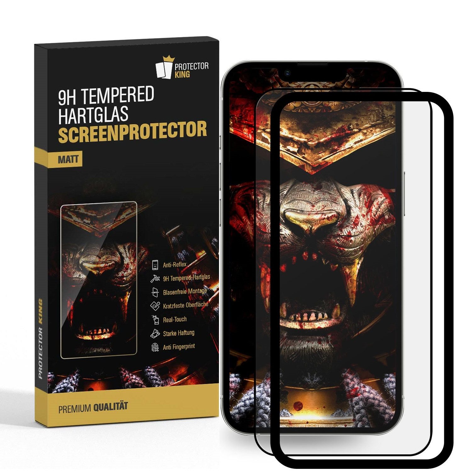 Protectorking Schutzfolie 1x 9H Panzerglas für iPhone 14 FULL COVER matt Anti-Reflex mit Montage, (1-Stück), entspiegelt, mit Montagerahmen, Anti-Stoß, Anti Kratz, Anti-Schmutz