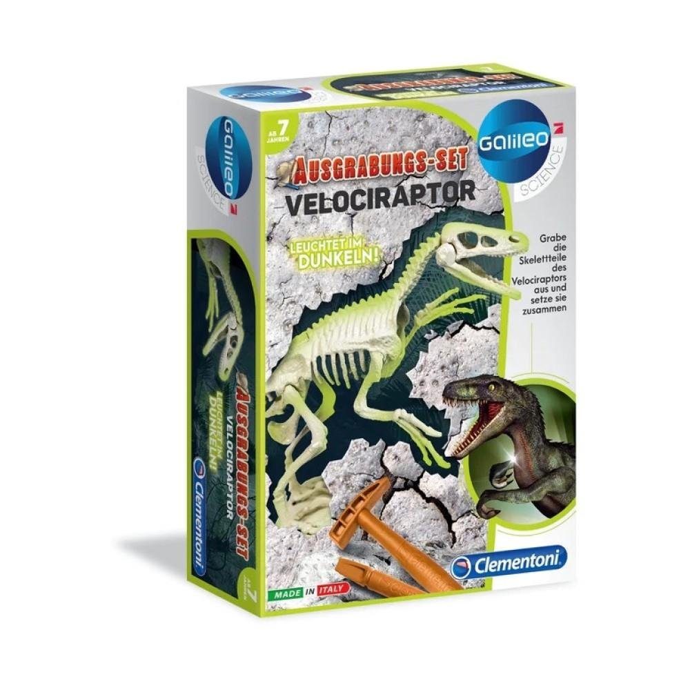 Clementoni® Kreativset Galileo Science Ausgrabungsset Velociraptor, Dinosaurier-Skelett leuchtend