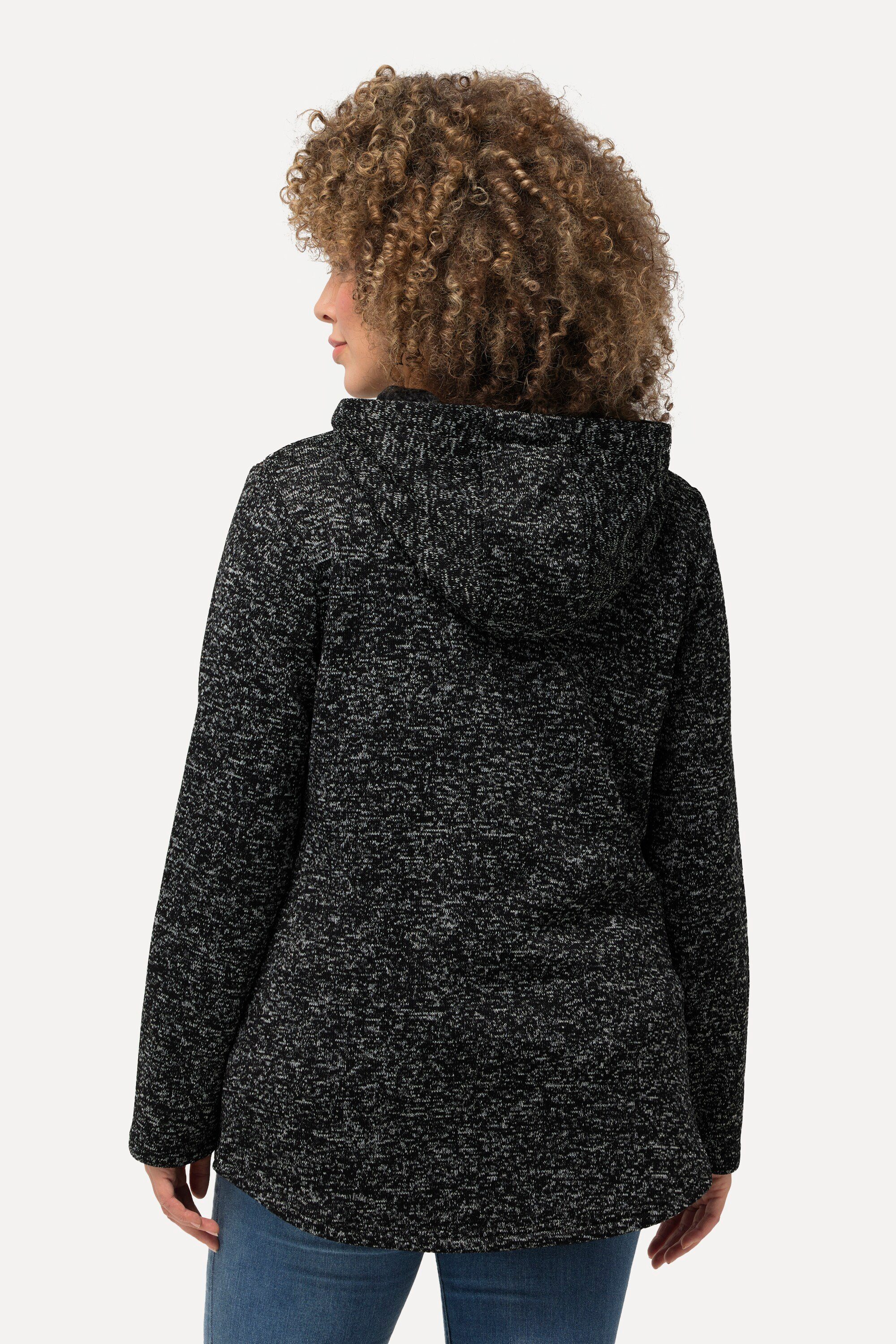 Ulla Popken Sweatjacke Strickfleece-Jacke Kapuze Reißverschlusstaschen