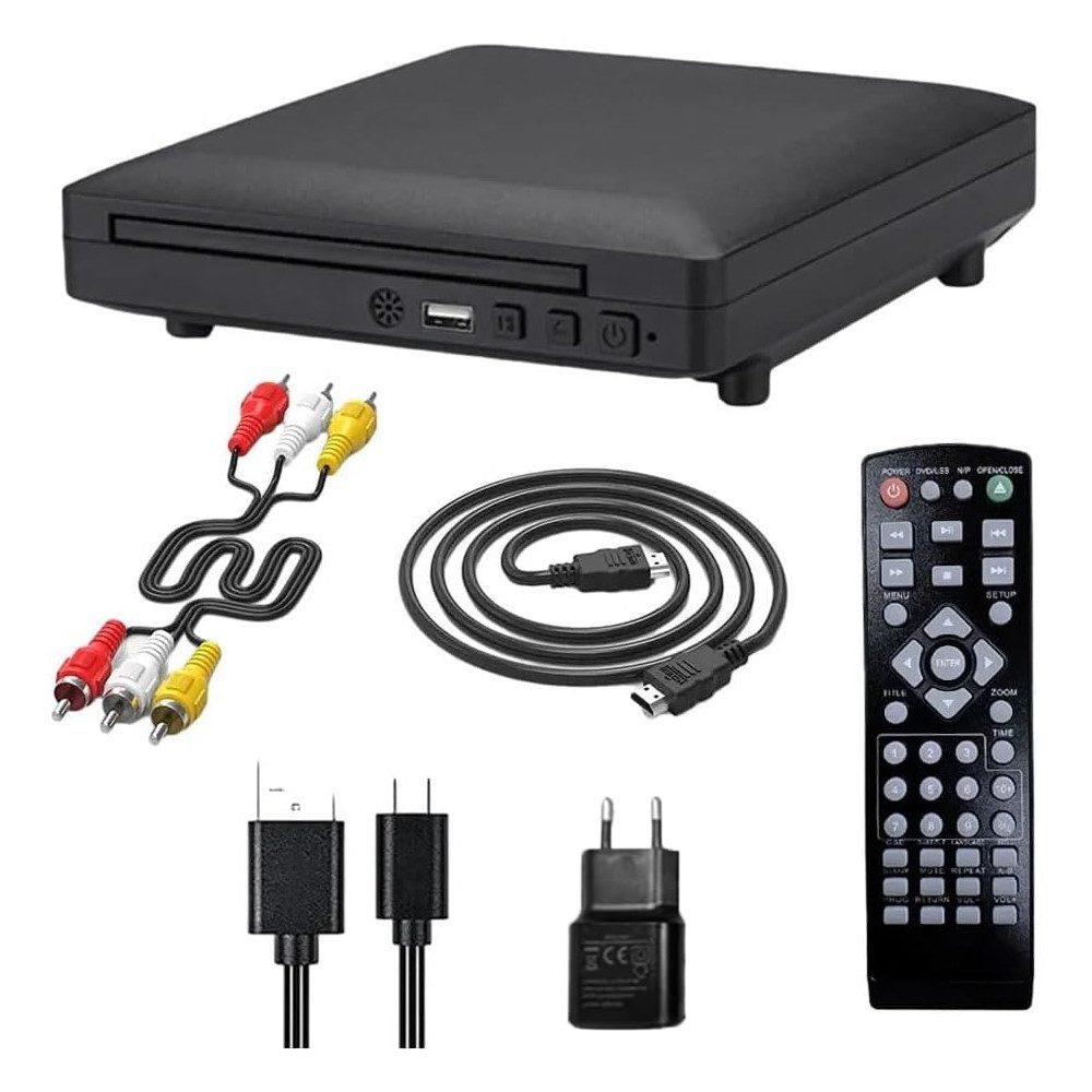 Topcony Region-Free DVD Player für Fernseher mit HDMI Mini DVD Player DVD-Player (1080P, CD-Player inklusive HDMI- und AV-Kabel)