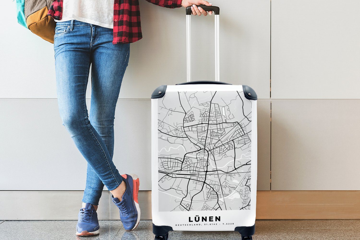 MuchoWow Handgepäckkoffer Karte für - Lünen Reisetasche Handgepäck Trolley, - Deutschland - Stadtplan, rollen, Karte 4 Ferien, Rollen, - Reisekoffer mit