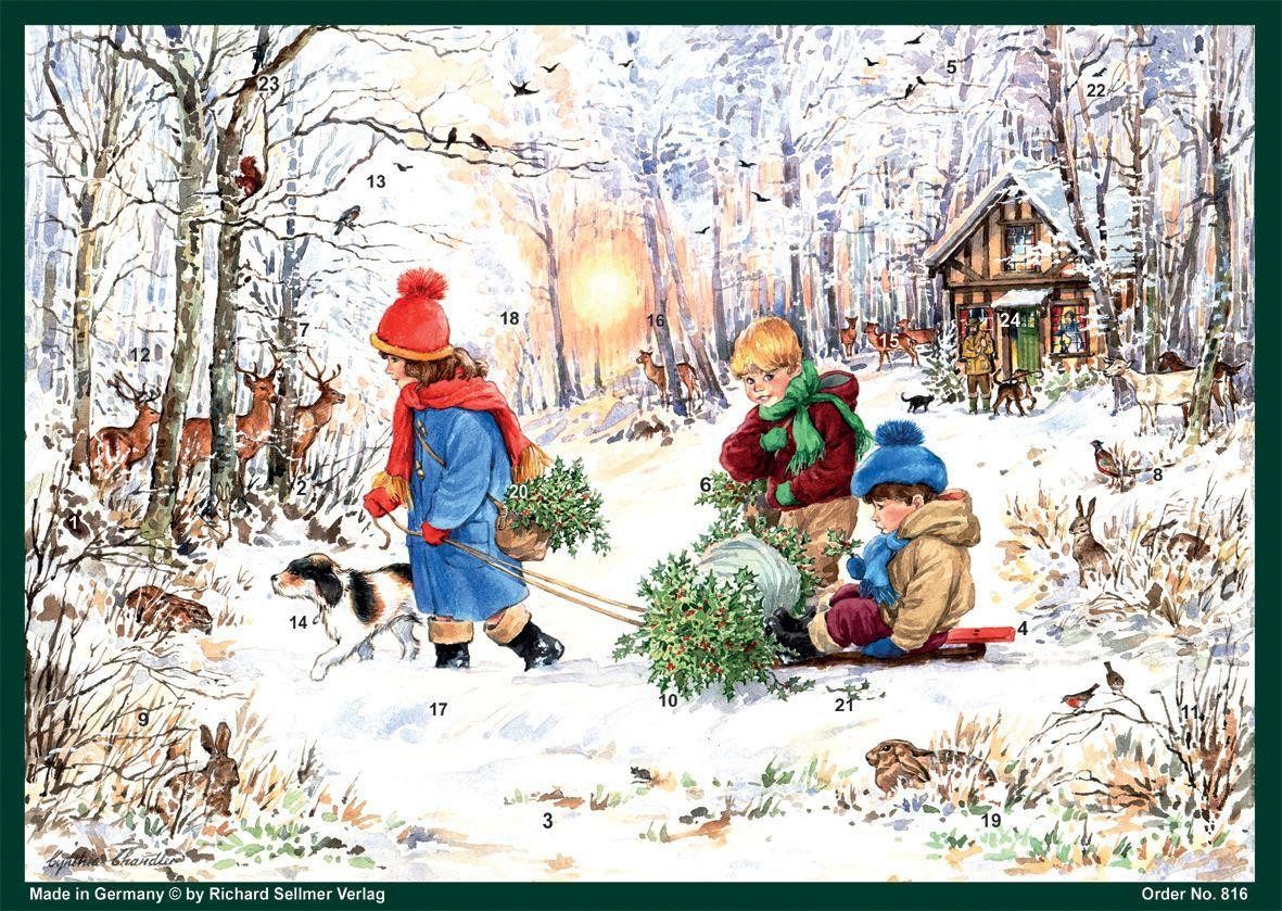Richard Sellmer Verlag Adventskalender Adventskalender A4 "Schneefreuden im Wald"