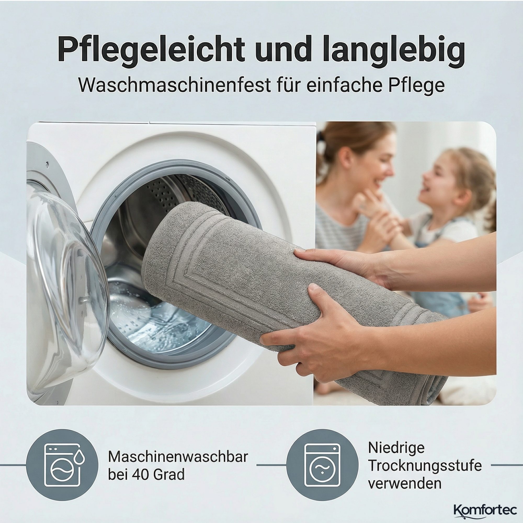 Komfortec Badematte Badvorleger aus 100% Baumwolle, 50x70 cm Duschvorleger, Waschbar Duschmatte, Frottee, Rechteckig, 600 g/m², 2er Set, Saugfähig & Schnelltroc – Bild 4 von 5