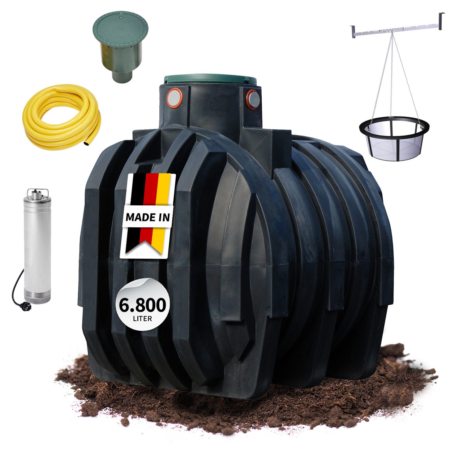 4rain Druckbehälter MONO Erdtank-Paket 6800 Liter Garten-Comfort