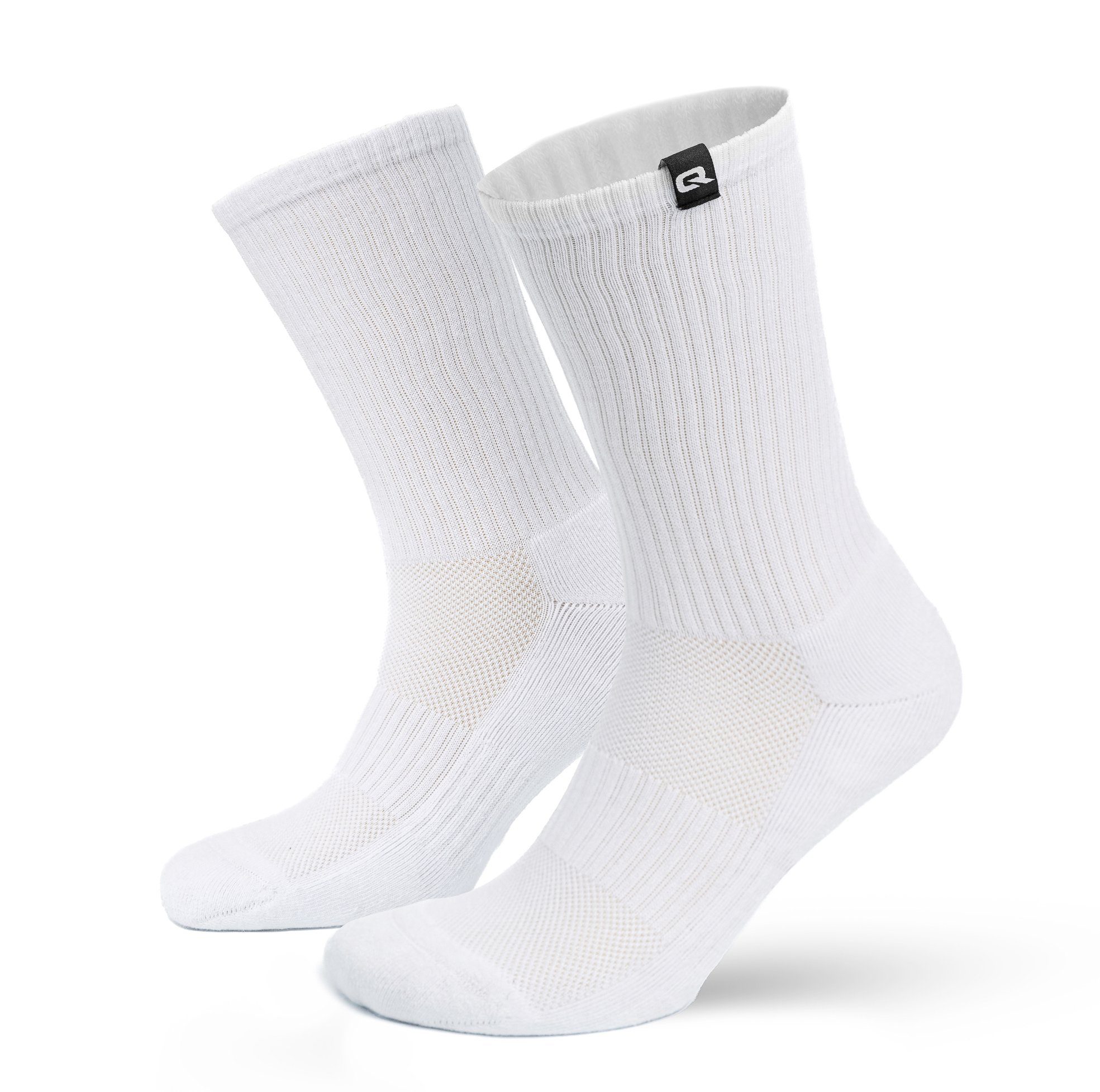 QSOCKS Tennissocken Crew Laufsocken Sportsocken Spezielle Polsterung, für Damen & Herren (Packung, 4 Paar) Qualität Socken Weiß