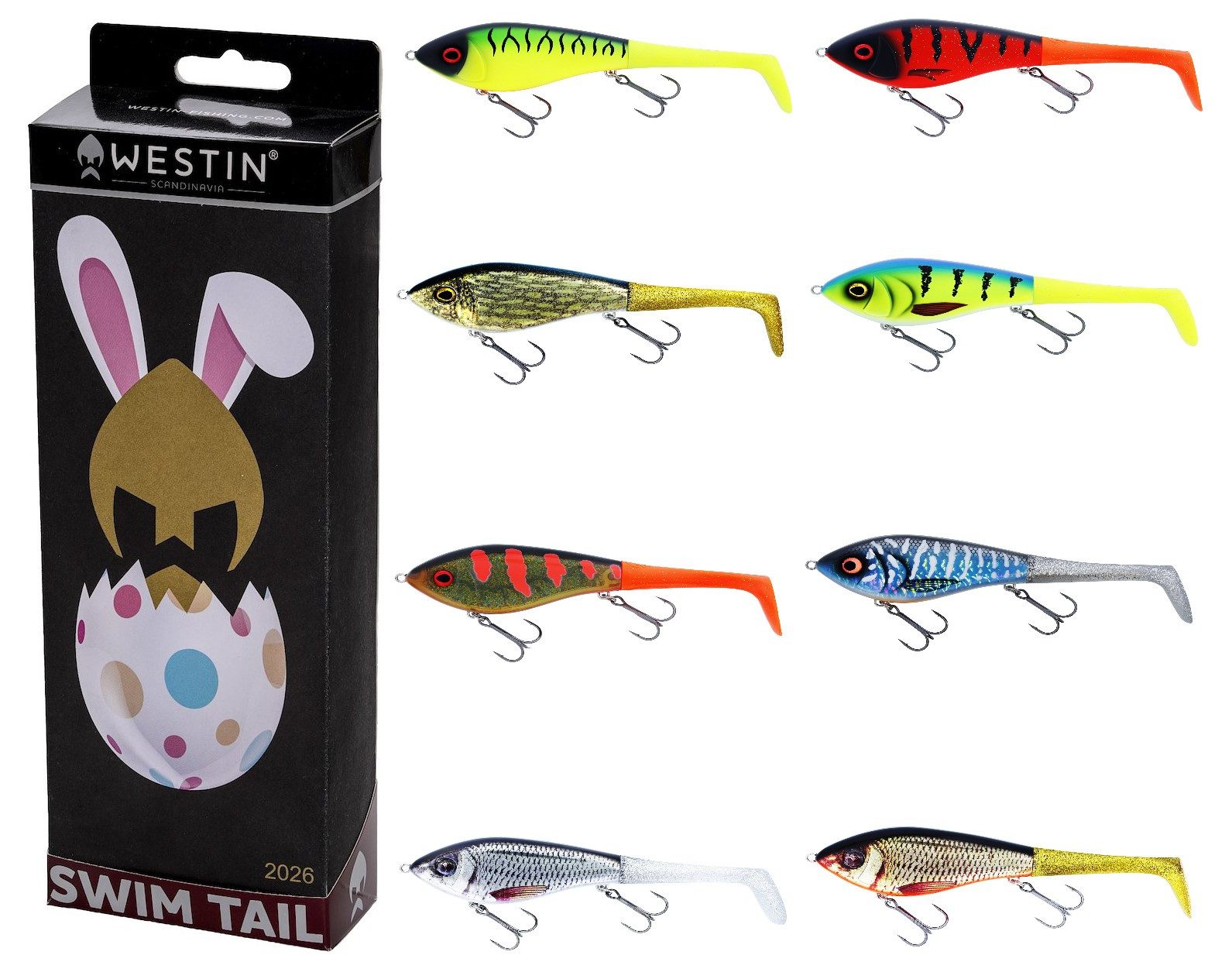 Westin Fishing Kunstköder Oster Überraschung Geschenk - Swim Tail Easter Edition - Wobbler Gummi, (2026 Kollektion, 3-St. 3 teiliges SET), Wobbler mit 1 Paddelschwanz und 1 Twisterschwanz zum wechseln