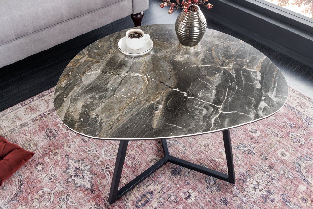 riess-ambiente Couchtisch MARVELOUS 70cm taupe / schwarz (Einzelartikel, 1-St), Wohnzimmer · Keramik · Glas · Metall · Marmor-Design