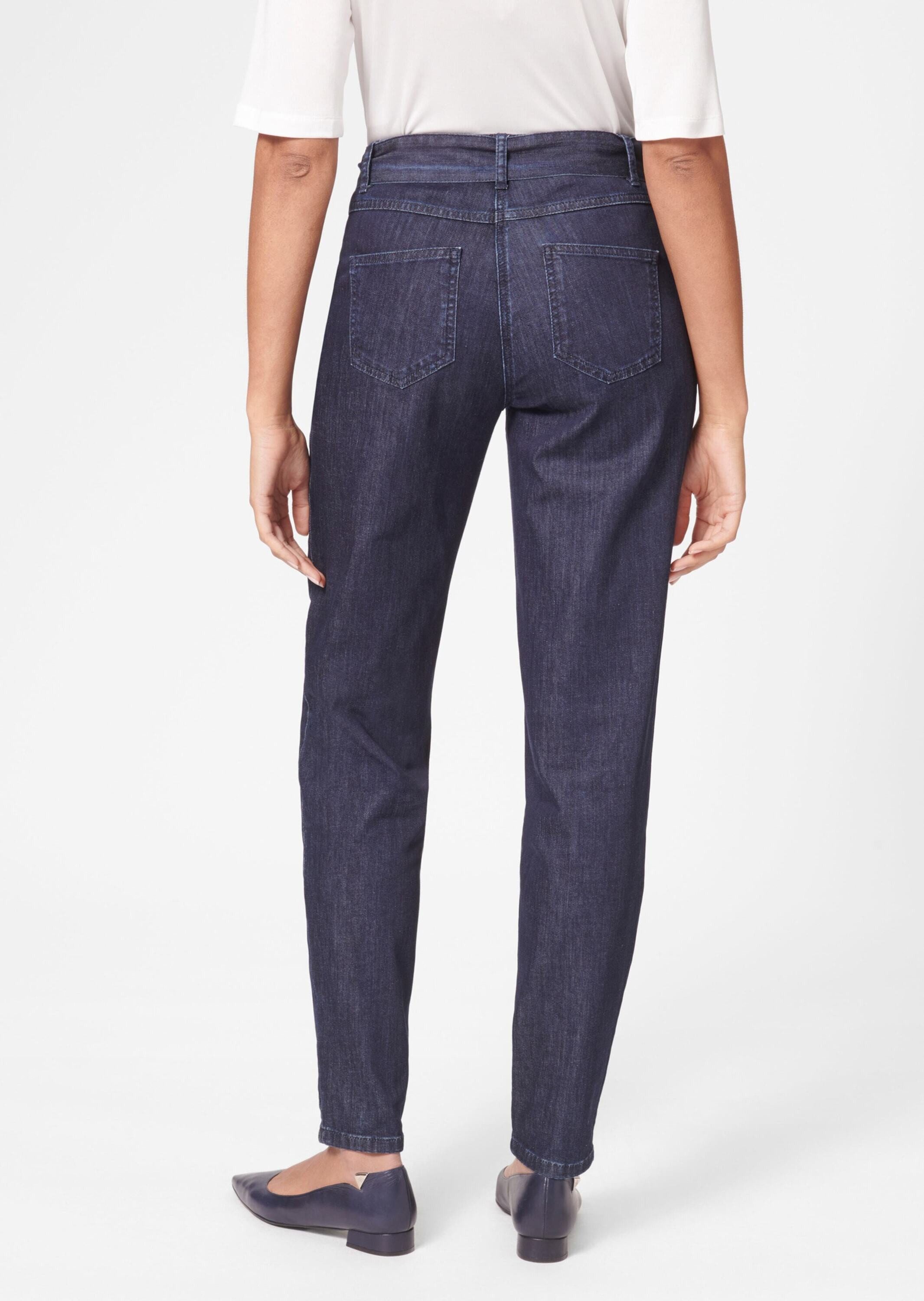 MADELEINE Gerade Jeans Bundfalten-Hose mit konischem Bein Uni-Design, ohne Kragen, Verschluss mit Knopf und Reißverschluss