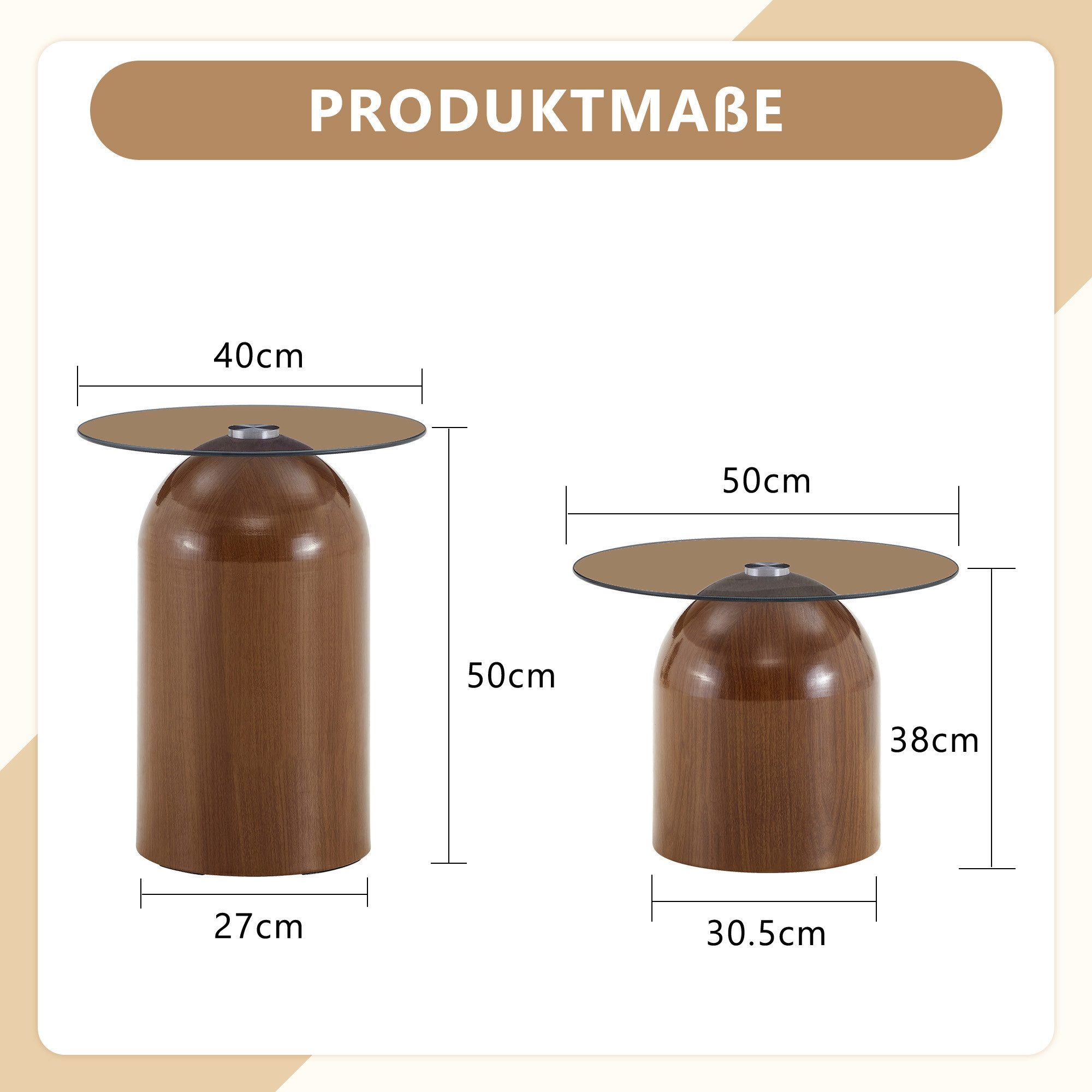 gopop Couchtisch 2er-Set in Glastopf-Form,grün+beige/Nussbaum-Optik. (2-St)