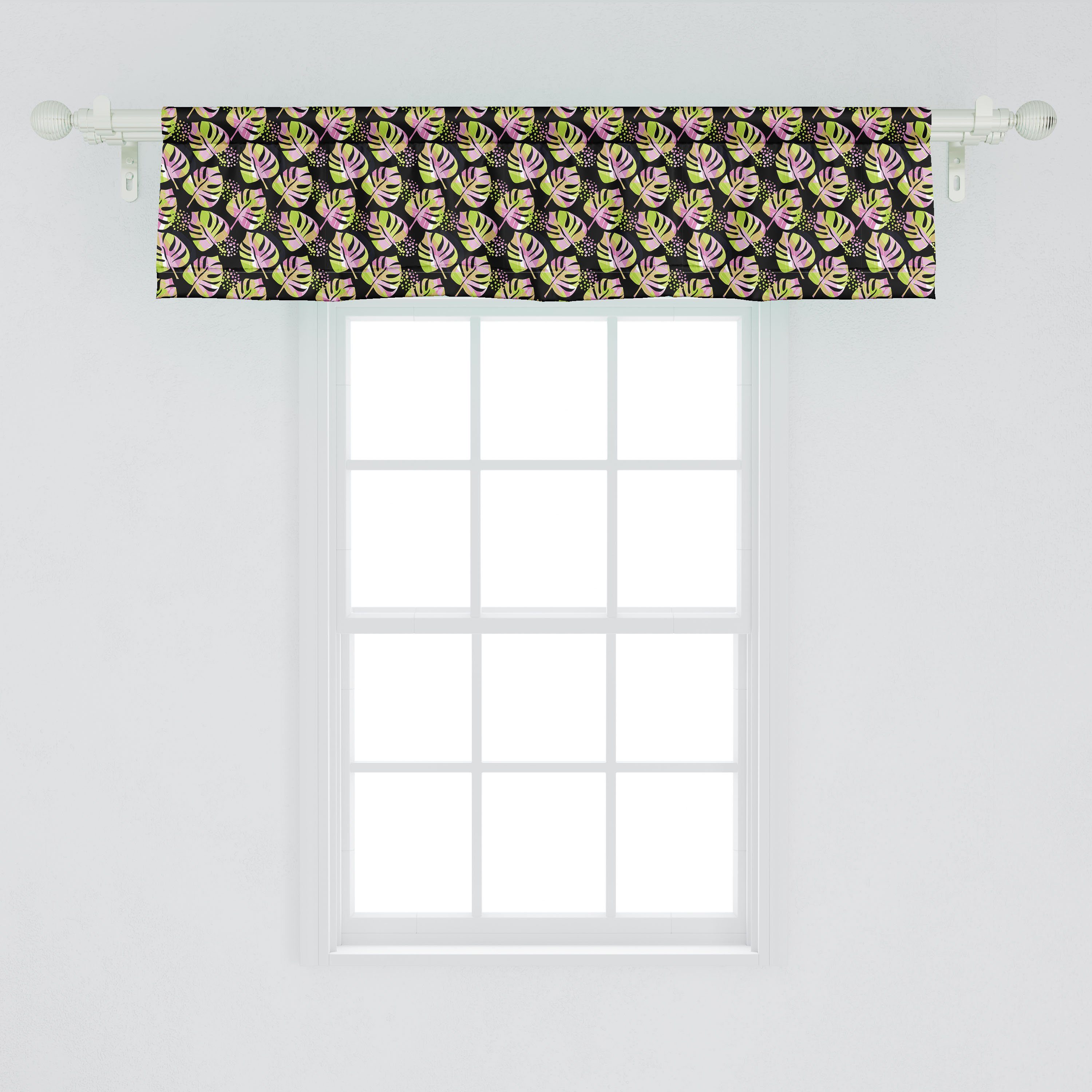 Dekor Wald Küche Volant Stangentasche, mit Abakuhaus, Microfaser, Vorhang für Schlafzimmer Tropisch Leaves Monstera Scheibengardine