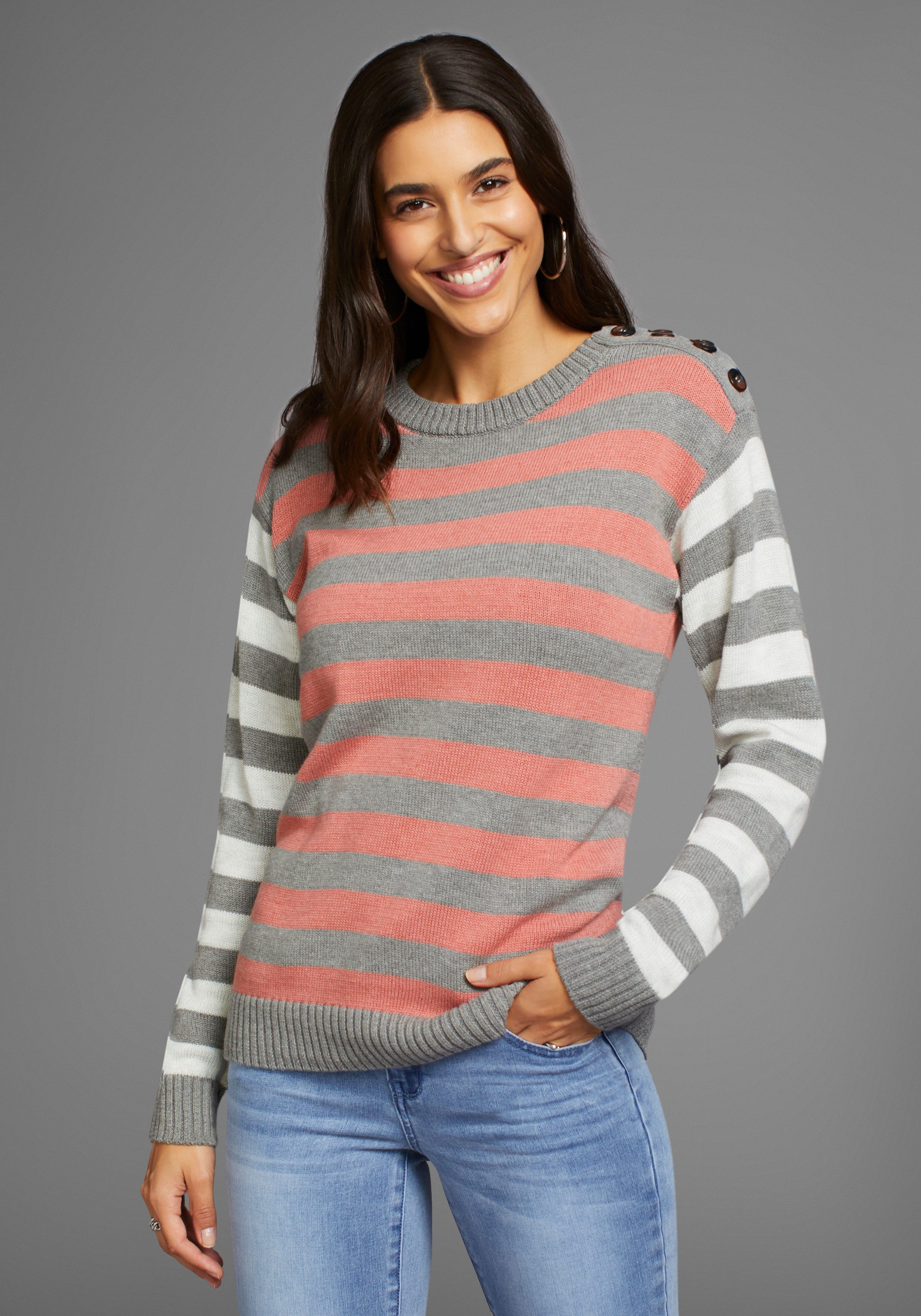 Laura Scott Strickpullover in trendy Streifenmuster mit Knopfleiste günstig online kaufen